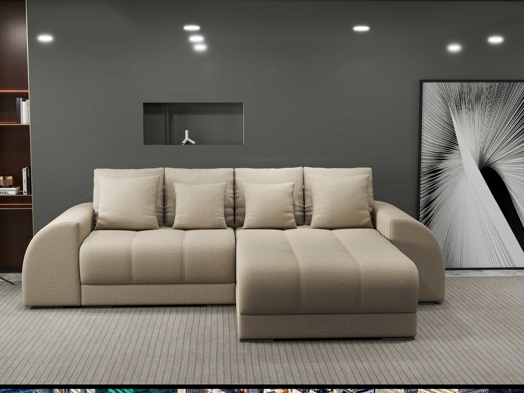 Colțar extensibil dumonde cu ladă de depozitare si sezut confortabil din spuma high-density, Verona Enjoy Camel II 290x185 cm