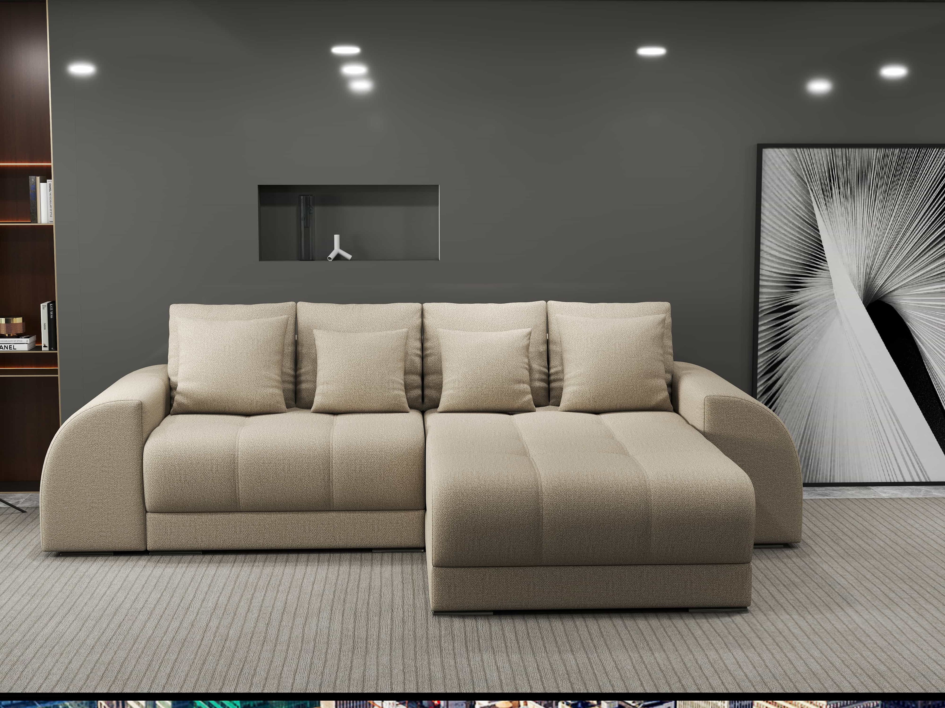 Colțar extensibil dumonde cu ladă de depozitare si sezut confortabil din spuma high-density, Verona Enjoy Camel II 290x185 cm