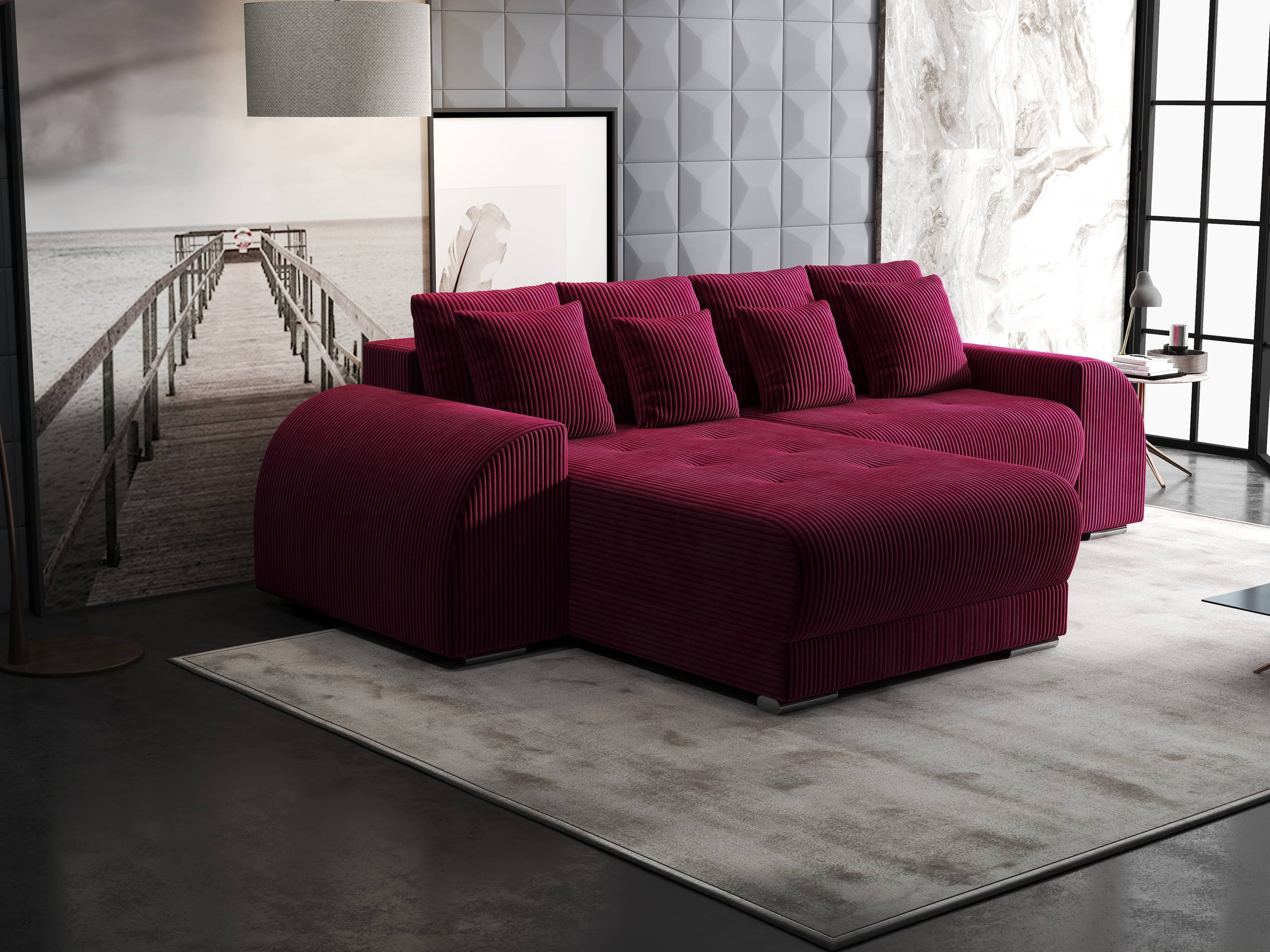 Colțar extensibil dumonde cu ladă de depozitare si sezut confortabil din spuma high-density, Verona Zoom Rosu 290x185 cm