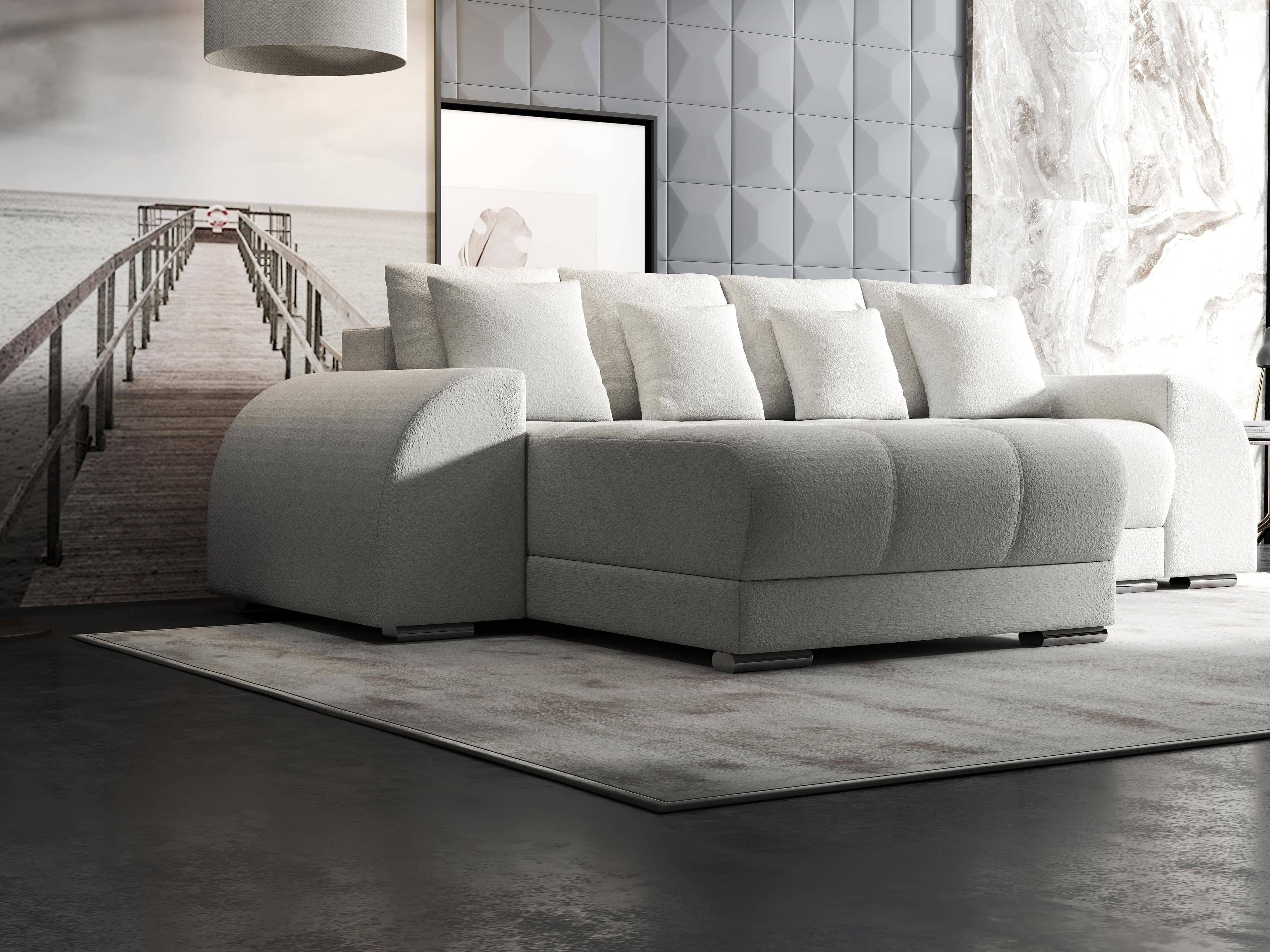 Colțar extensibil dumonde cu ladă de depozitare si sezut confortabil din spuma high-density, Verona Euphoria Ivory 290x185 cm