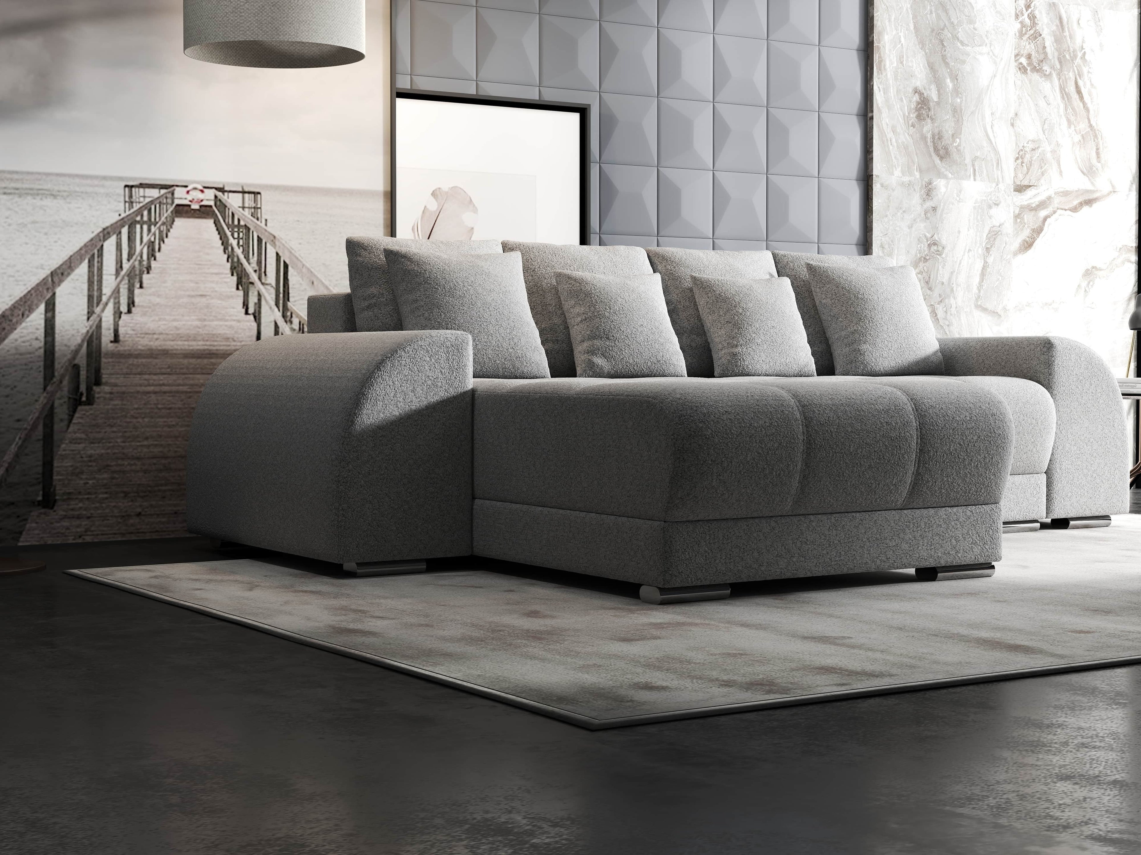 Colțar extensibil dumonde cu ladă de depozitare si sezut confortabil din spuma high-density, Verona Euphoria Dove 290x185 cm