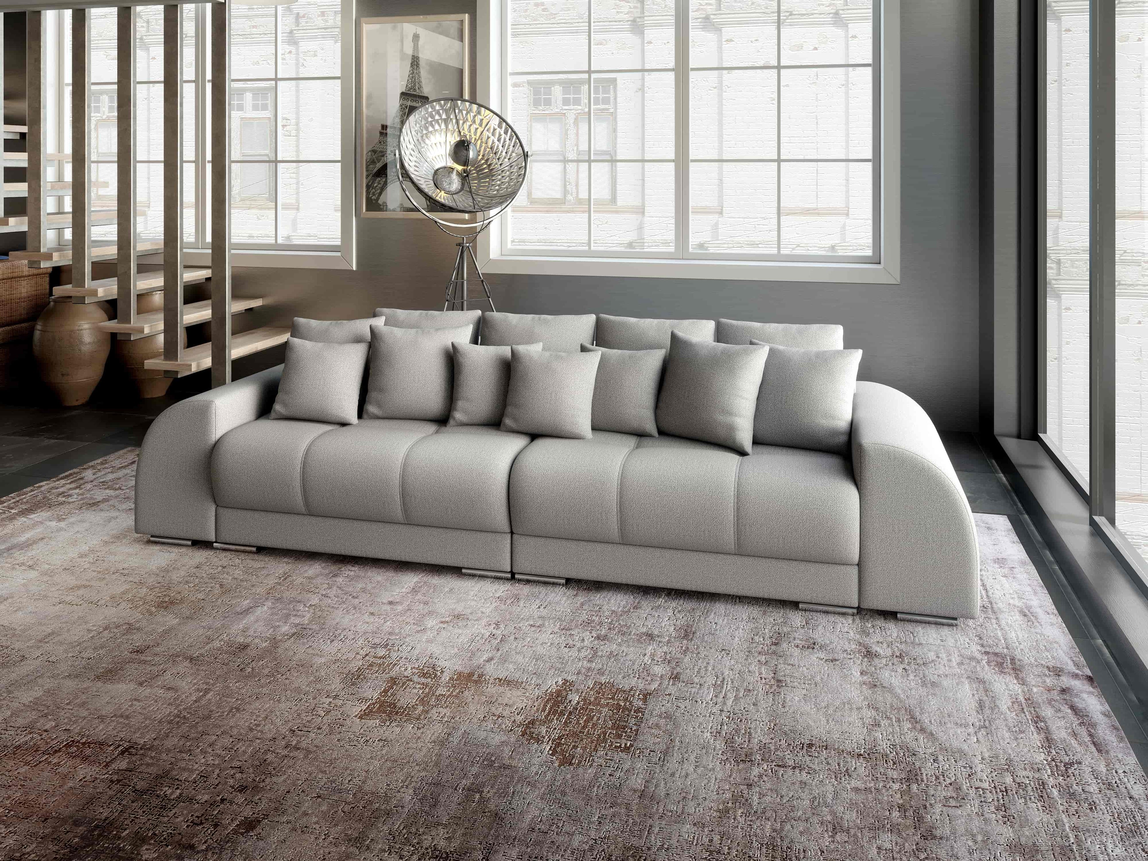 Canapea extensibilă dumonde cu 2 lăzi de depozitare si sezut confortabil din spuma high-density, Verona Enjoy Silver 310x100 cm