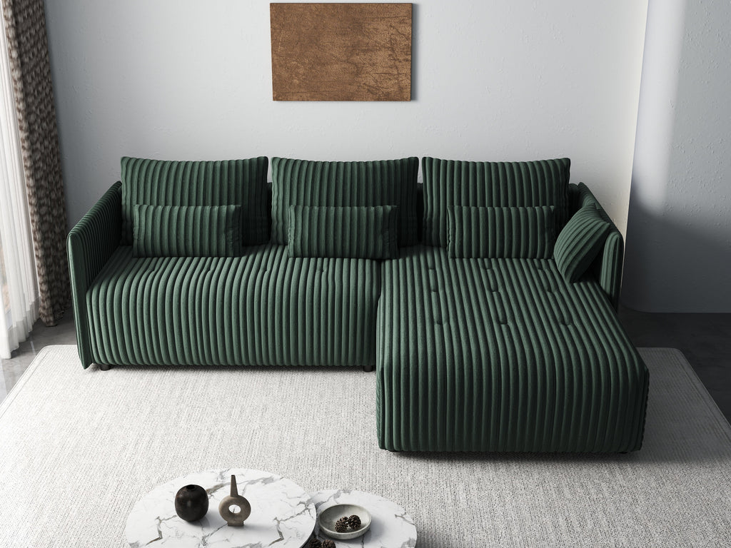 Colțar extensibil dumonde cu ladă de depozitare si sezut confortabil din spuma high-density, Malta Ambience Verde 235x185 cm