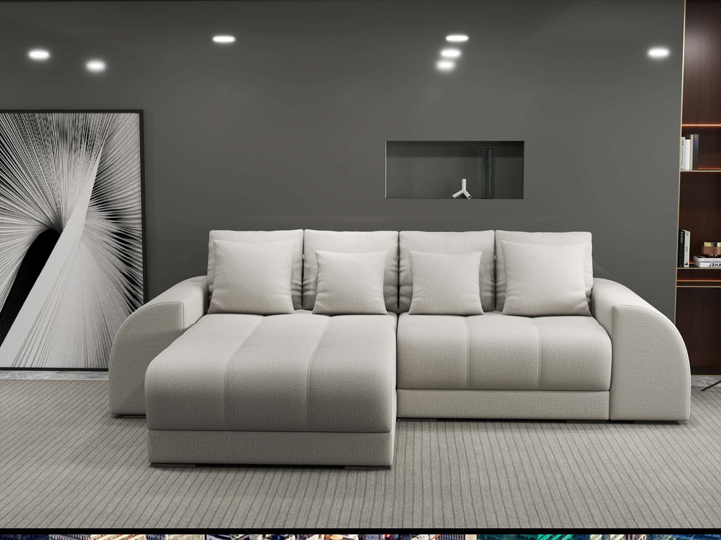Colțar extensibil dumonde cu ladă de depozitare si sezut confortabil din spuma high-density, Verona Enjoy Bej 290x185 cm