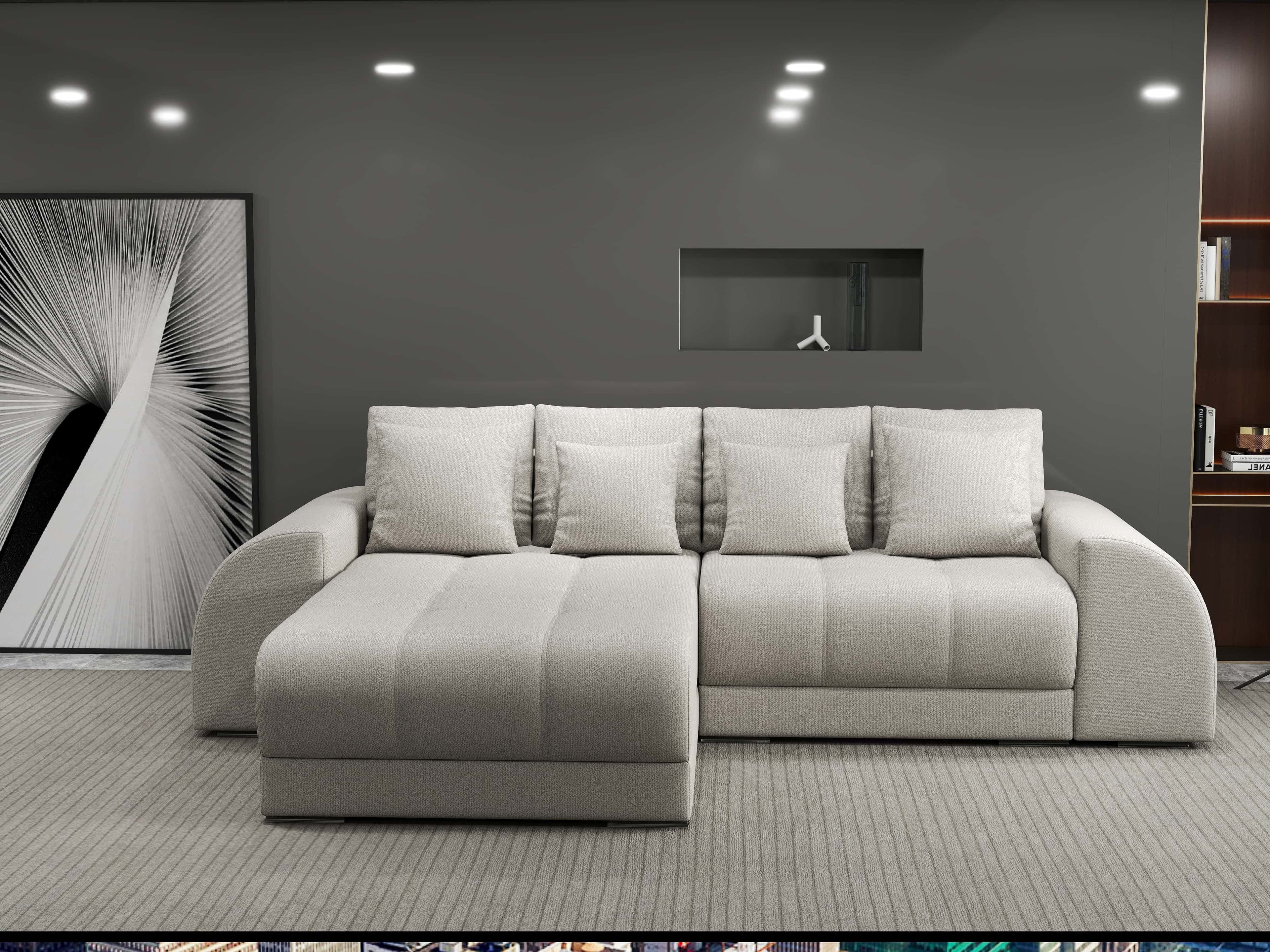 Colțar extensibil dumonde cu ladă de depozitare si sezut confortabil din spuma high-density, Verona Enjoy Bej 290x185 cm