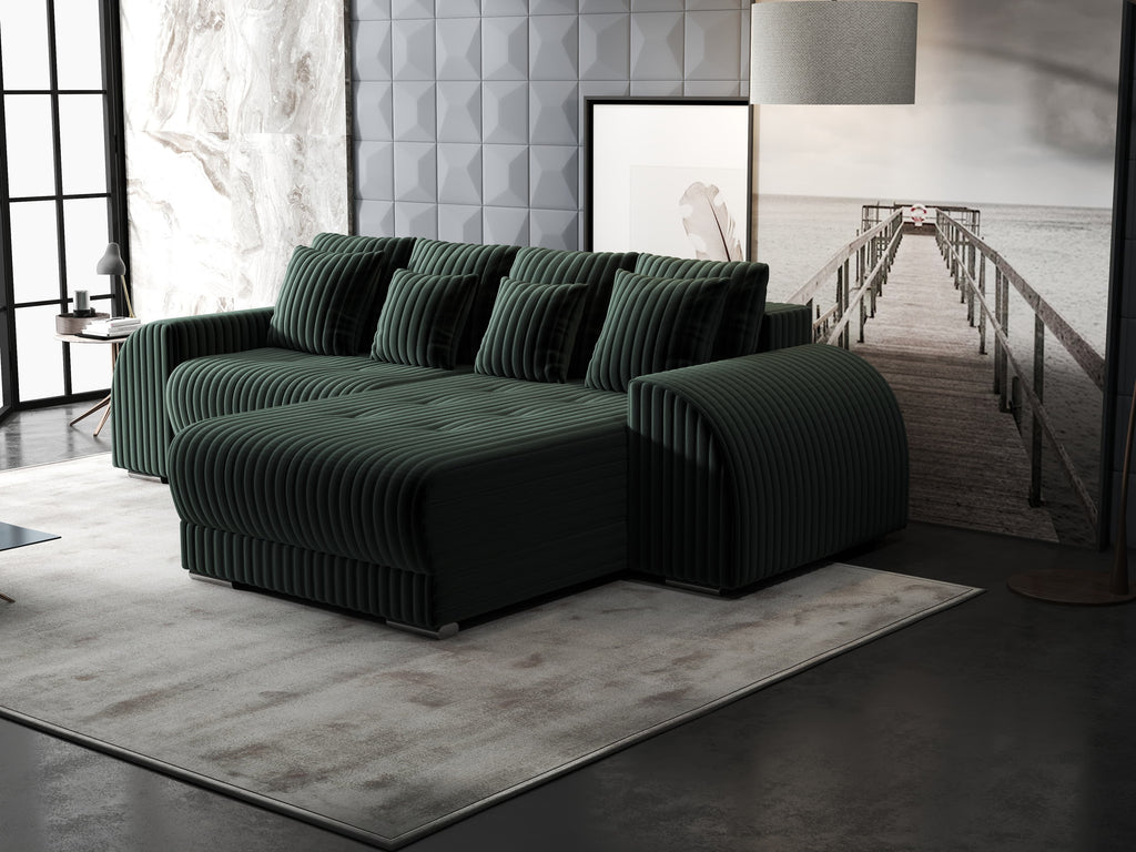 Colțar extensibil dumonde cu ladă de depozitare si sezut confortabil din spuma high-density, Verona Ambience Verde II 290x185 cm
