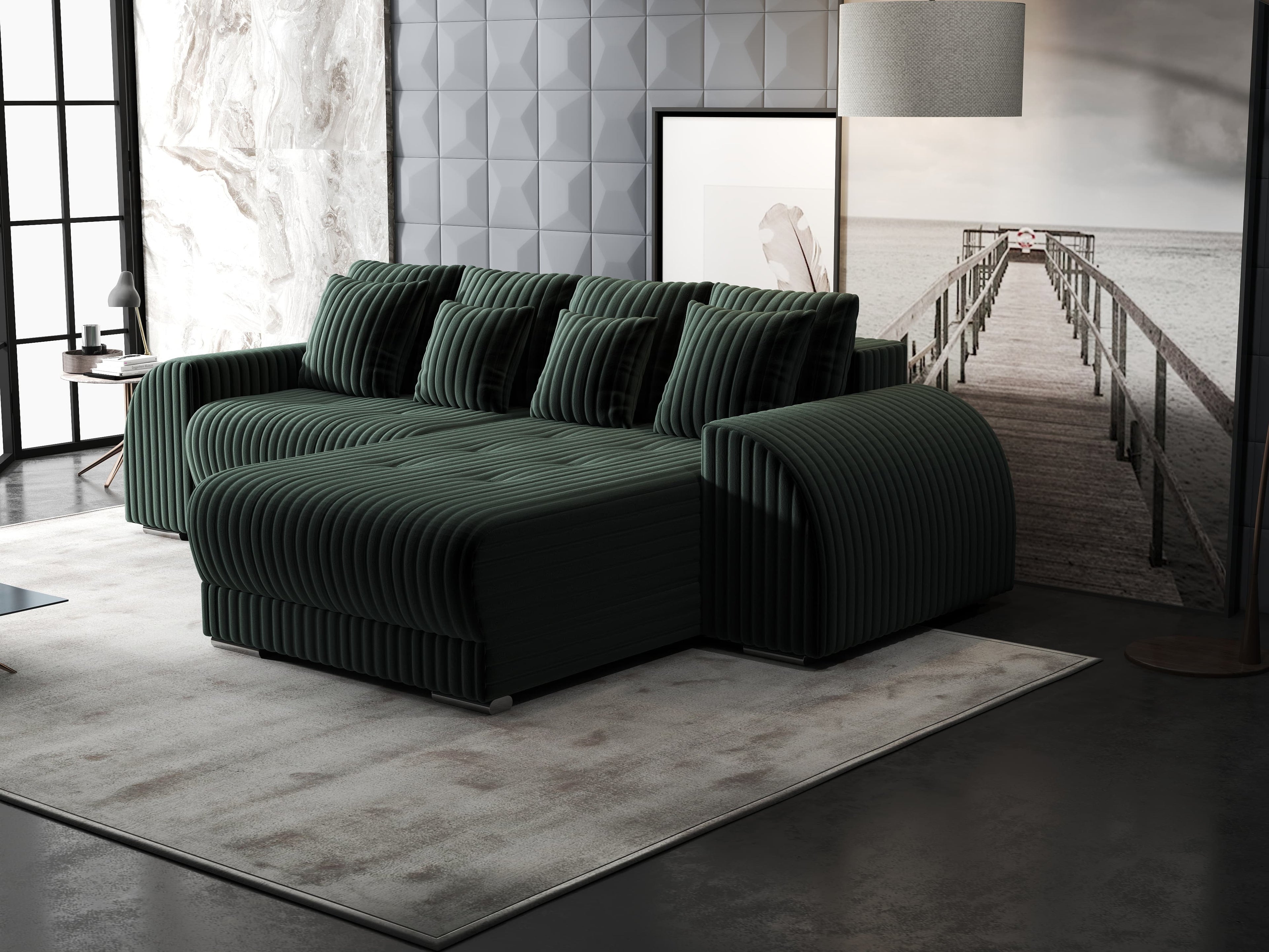 Colțar extensibil dumonde cu ladă de depozitare si sezut confortabil din spuma high-density, Verona Ambience Verde II 290x185 cm