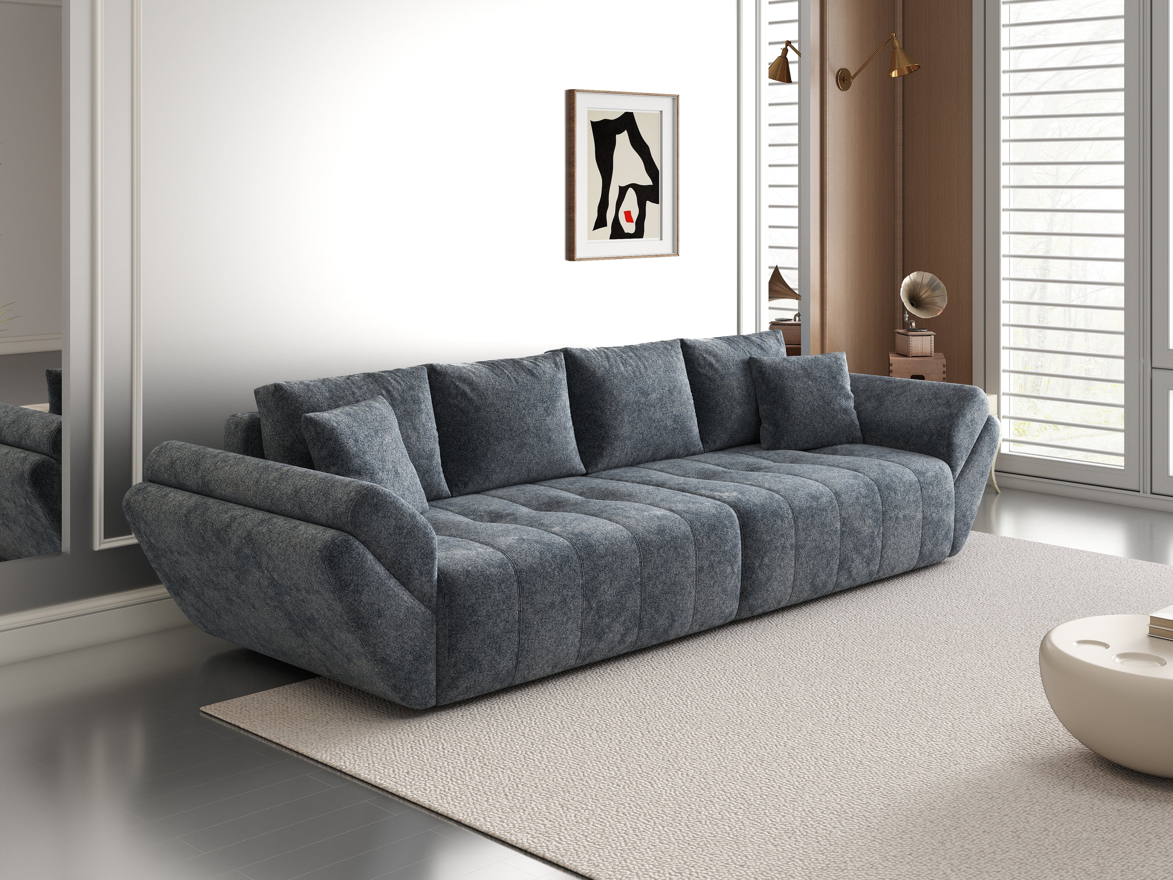 Canapea extensibilă dumonde cu ladă de depozitare si sezut confortabil din spuma high-density, Berlin Euphoria Graphit 300x100 cm