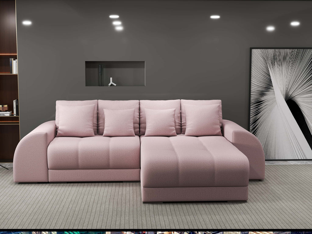 Colțar extensibil dumonde cu ladă de depozitare si sezut confortabil din spuma high-density, Verona Enjoy Roz II 290x185 cm