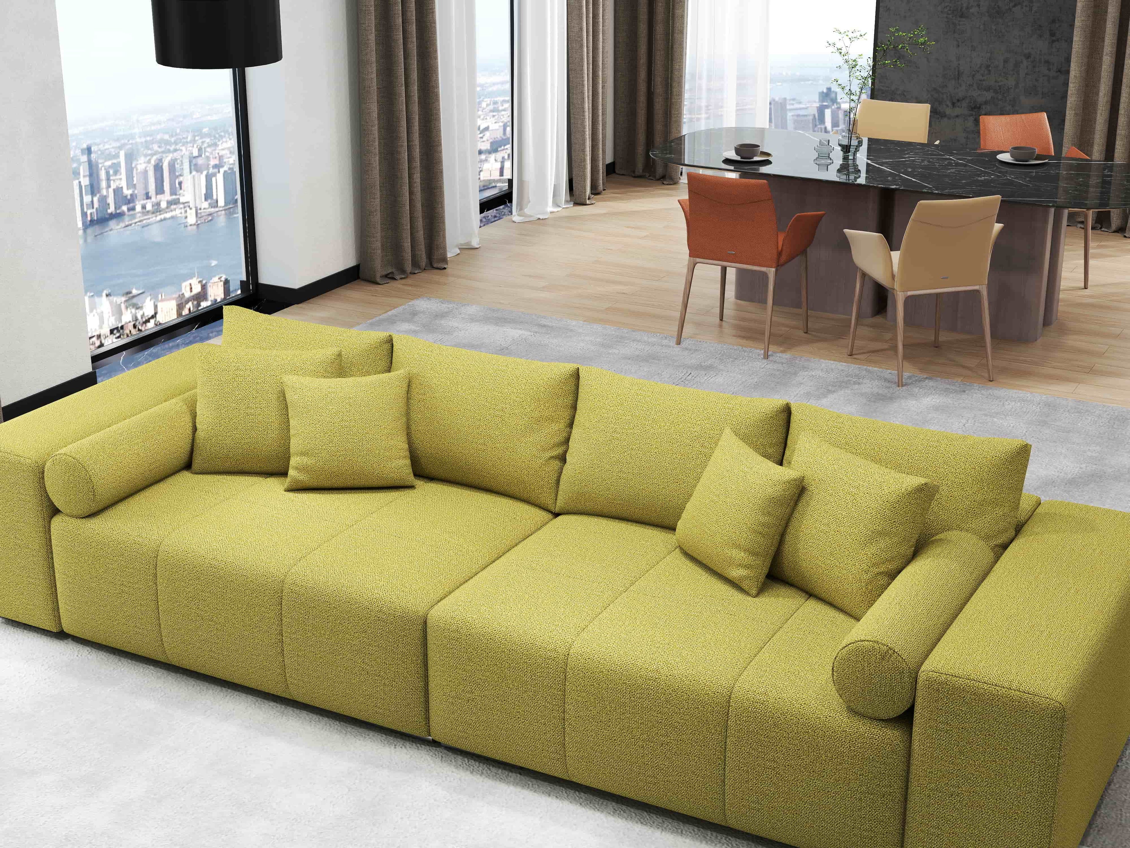 Canapea extensibilă dumonde cu ladă de depozitare si sezut confortabil din spuma high-density, Marbela Enjoy Green XXL 295x100 cm