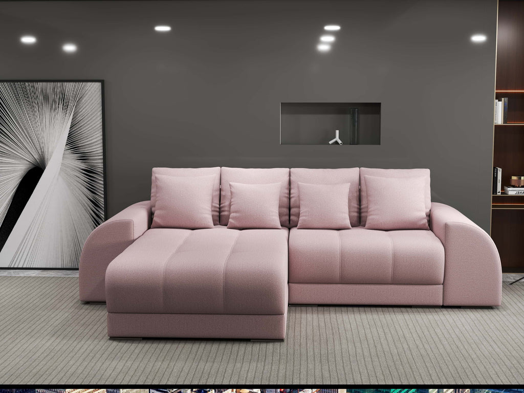 Colțar extensibil dumonde cu ladă de depozitare si sezut confortabil din spuma high-density, Verona Enjoy Roz 290x185 cm