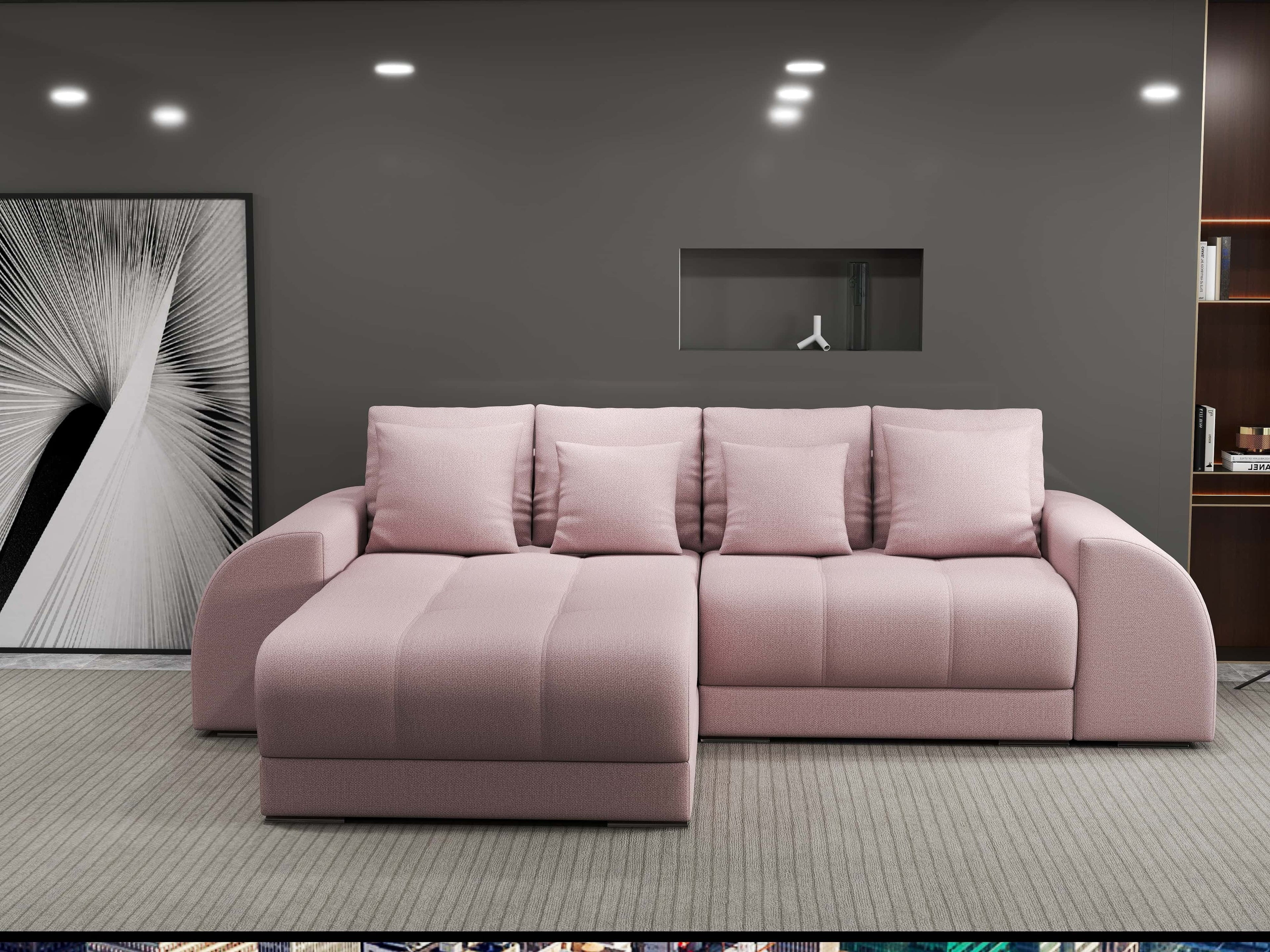 Colțar extensibil dumonde cu ladă de depozitare si sezut confortabil din spuma high-density, Verona Enjoy Roz 290x185 cm