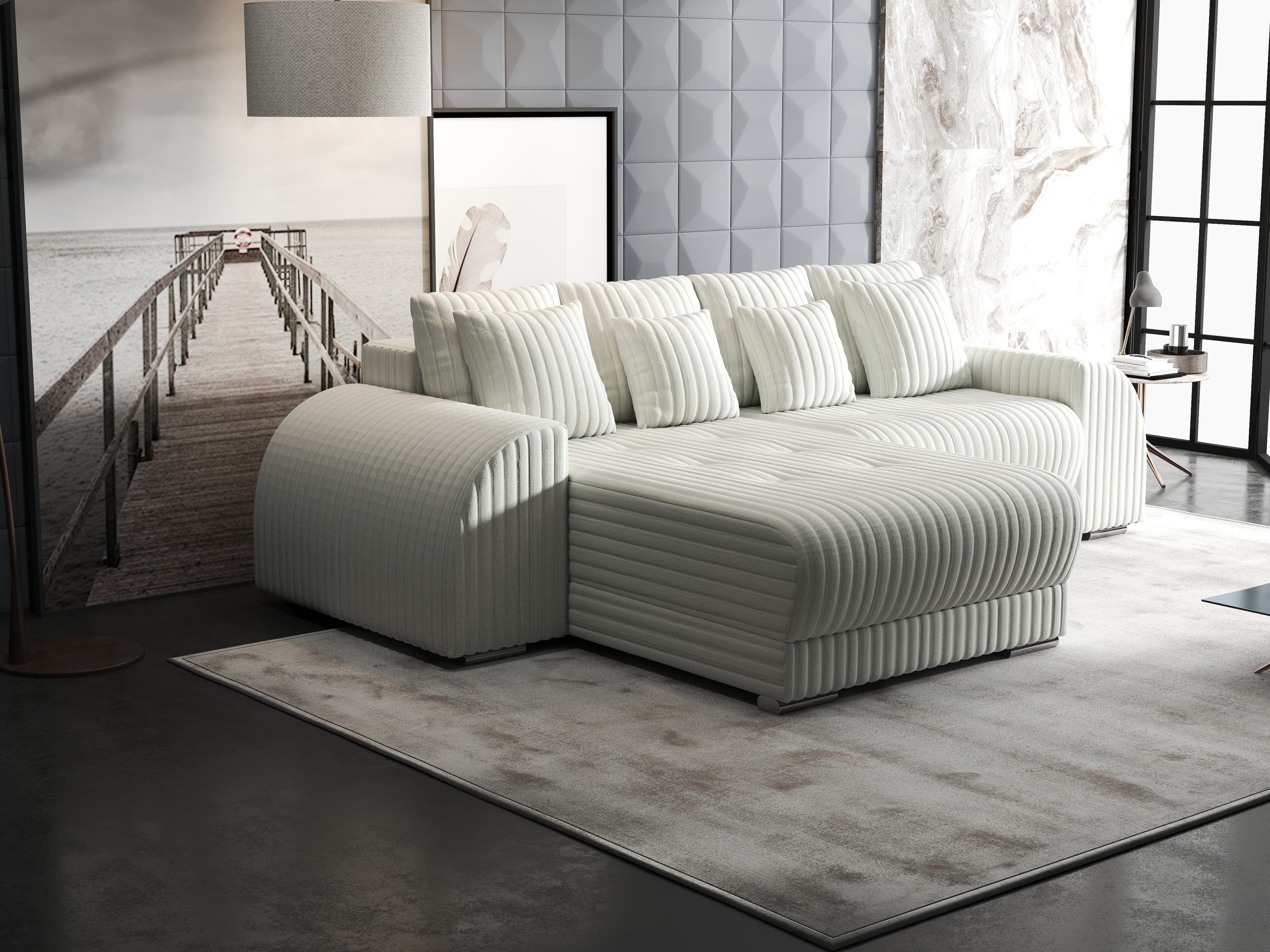 Colțar extensibil dumonde cu ladă de depozitare si sezut confortabil din spuma high-density, Verona Ambience Ivory 290x185 cm