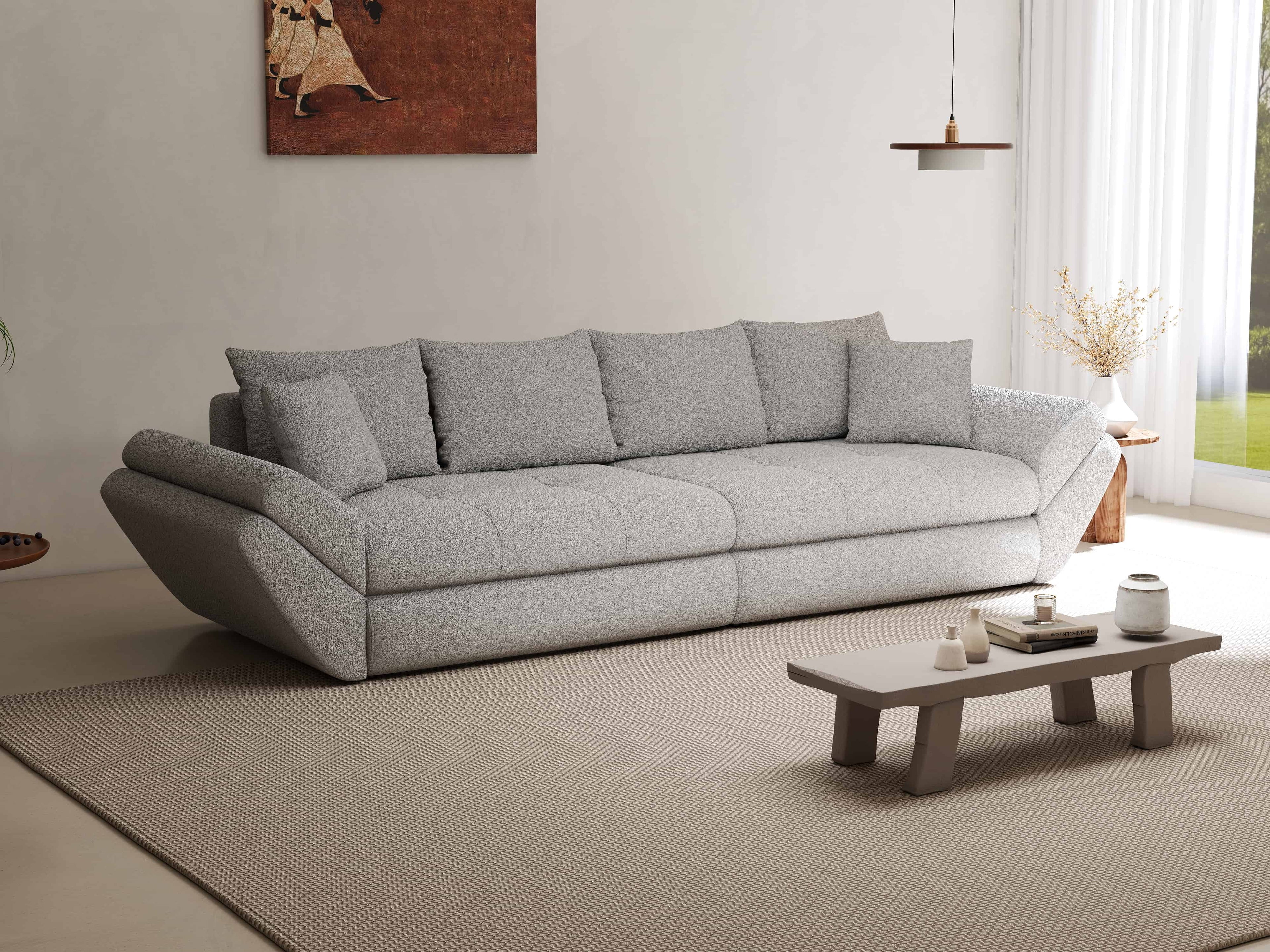 Canapea extensibilă dumonde cu ladă de depozitare si sezut confortabil din spuma high-density, Loana Euphoria Dove 300x100 cm