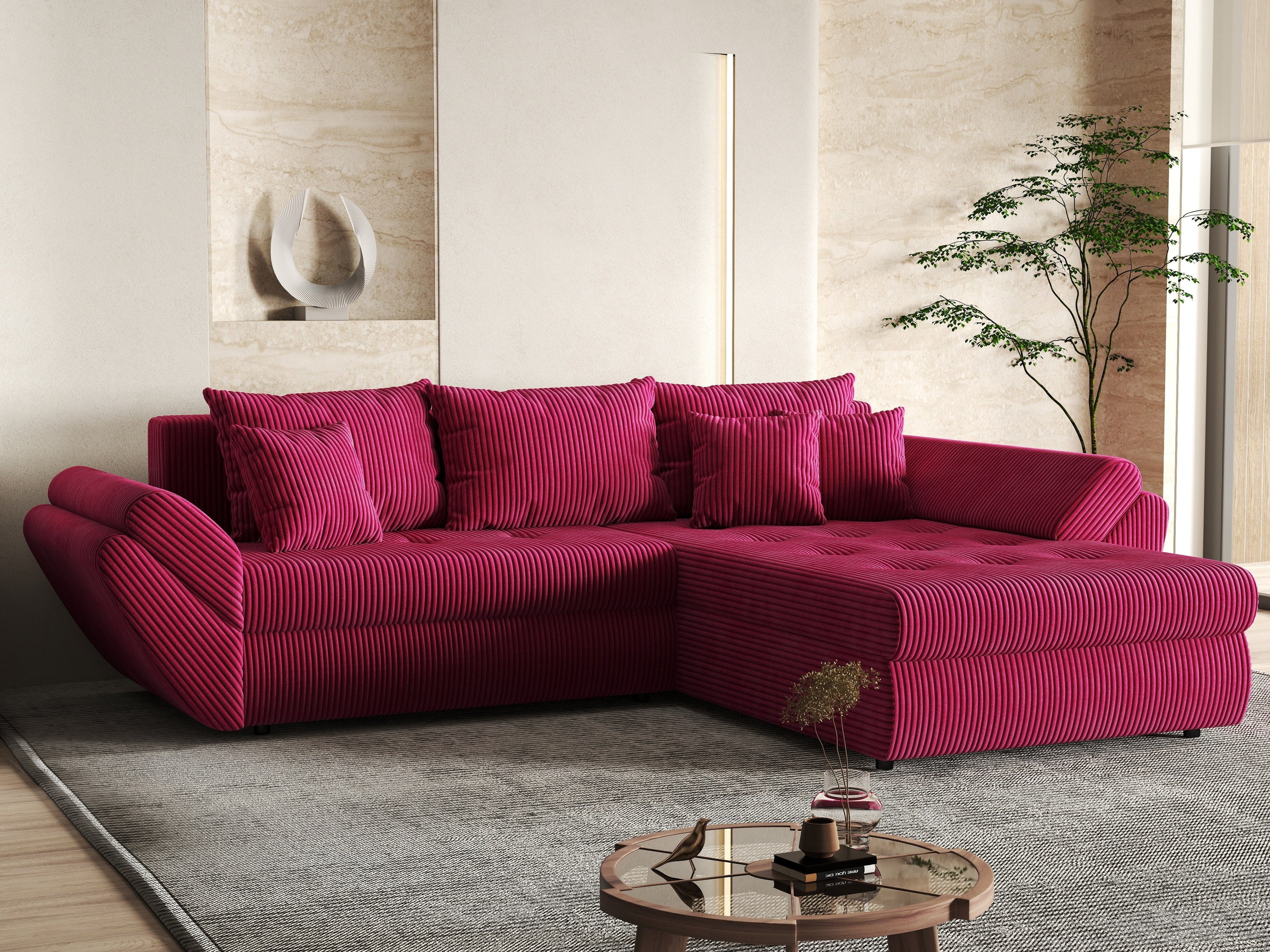 Colțar extensibil dumonde cu ladă de depozitare si sezut confortabil din spuma high-density, Loana Zoom Red II 270x185 cm