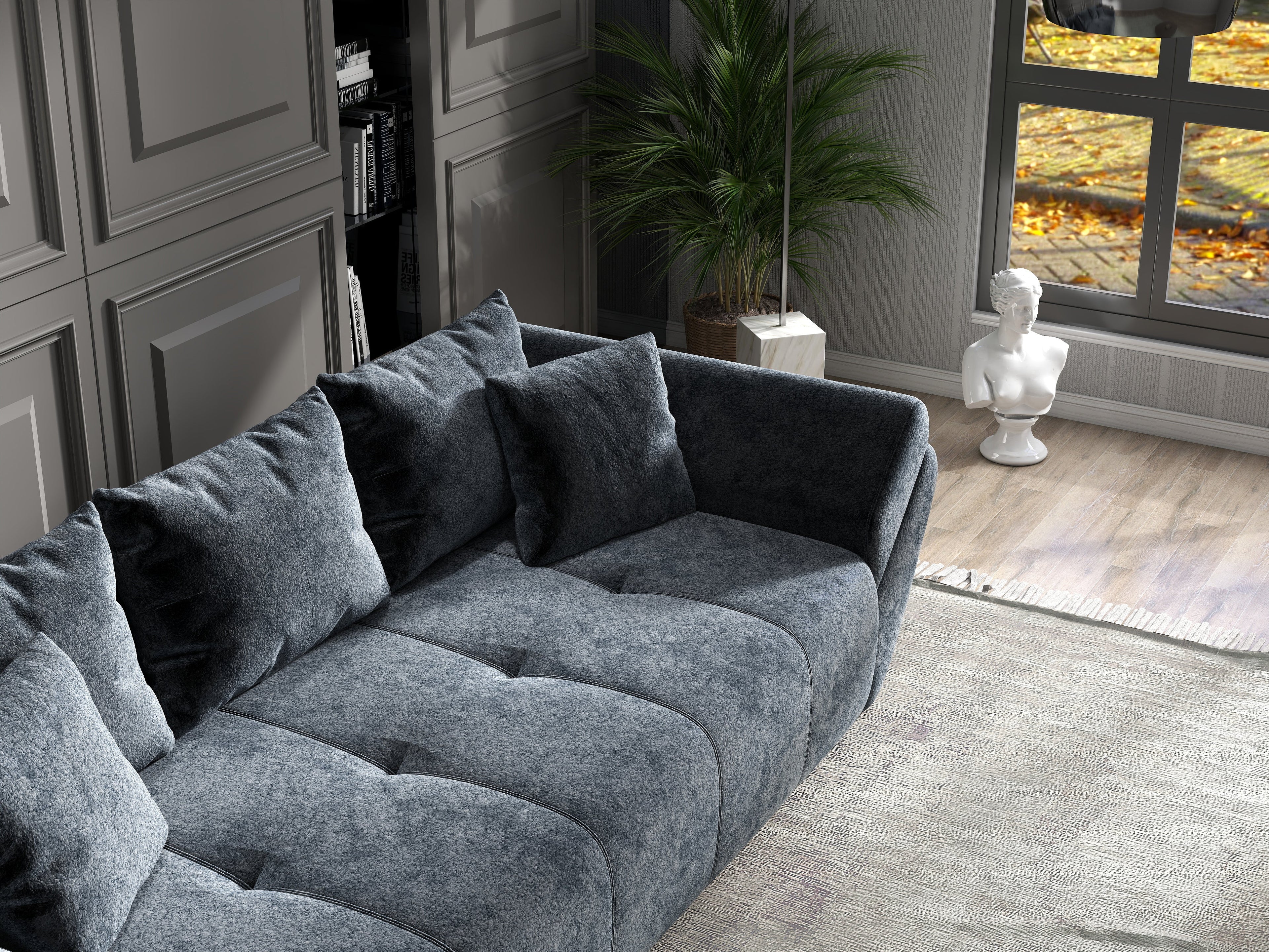 Canapea extensibilă dumonde cu ladă de depozitare si sezut confortabil din spuma high-density, Berlin Euphoria Grafit 250x100 cm