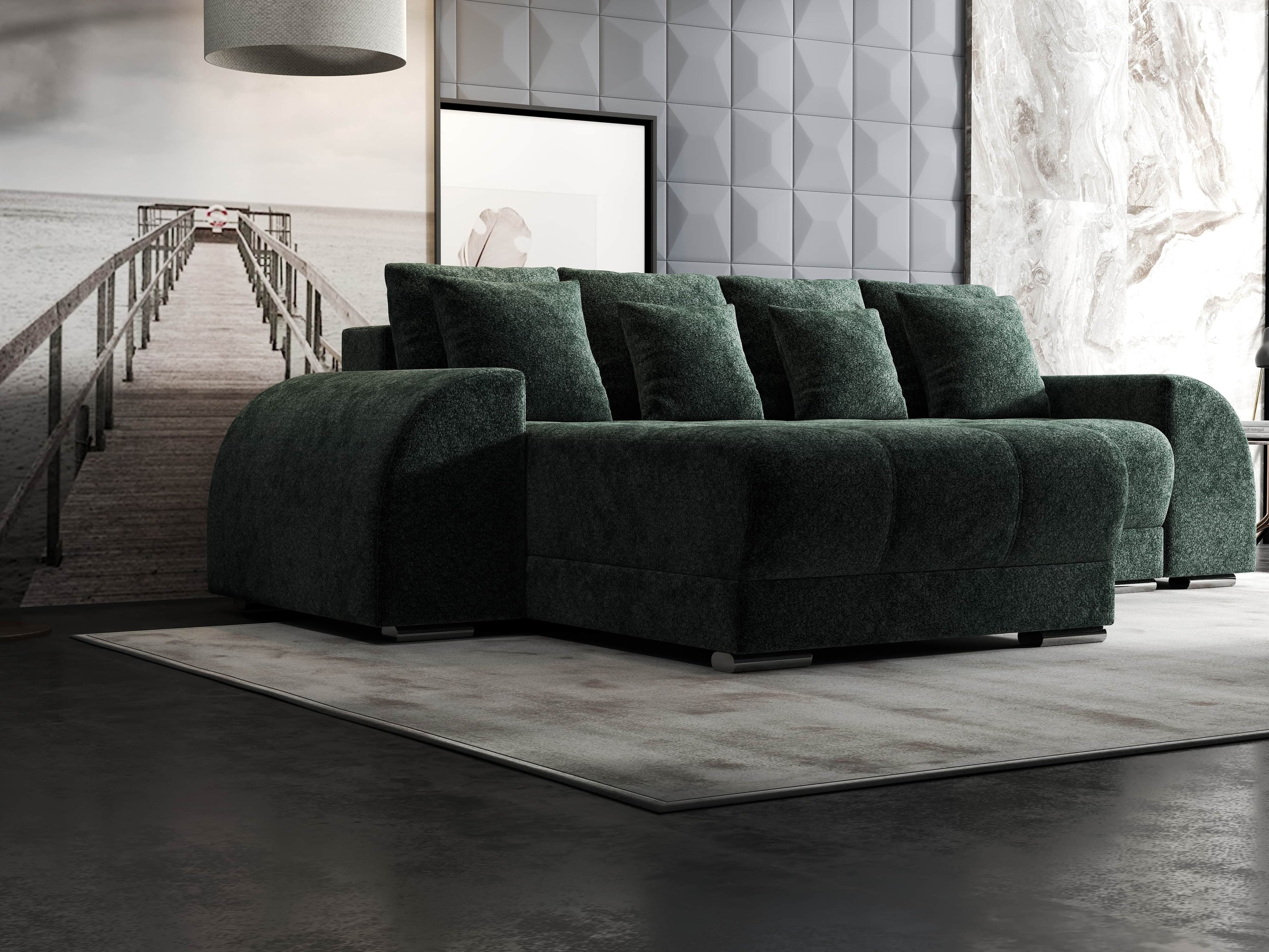 Colțar extensibil dumonde cu ladă de depozitare si sezut confortabil din spuma high-density, Verona Euphoria Verde 290x185 cm