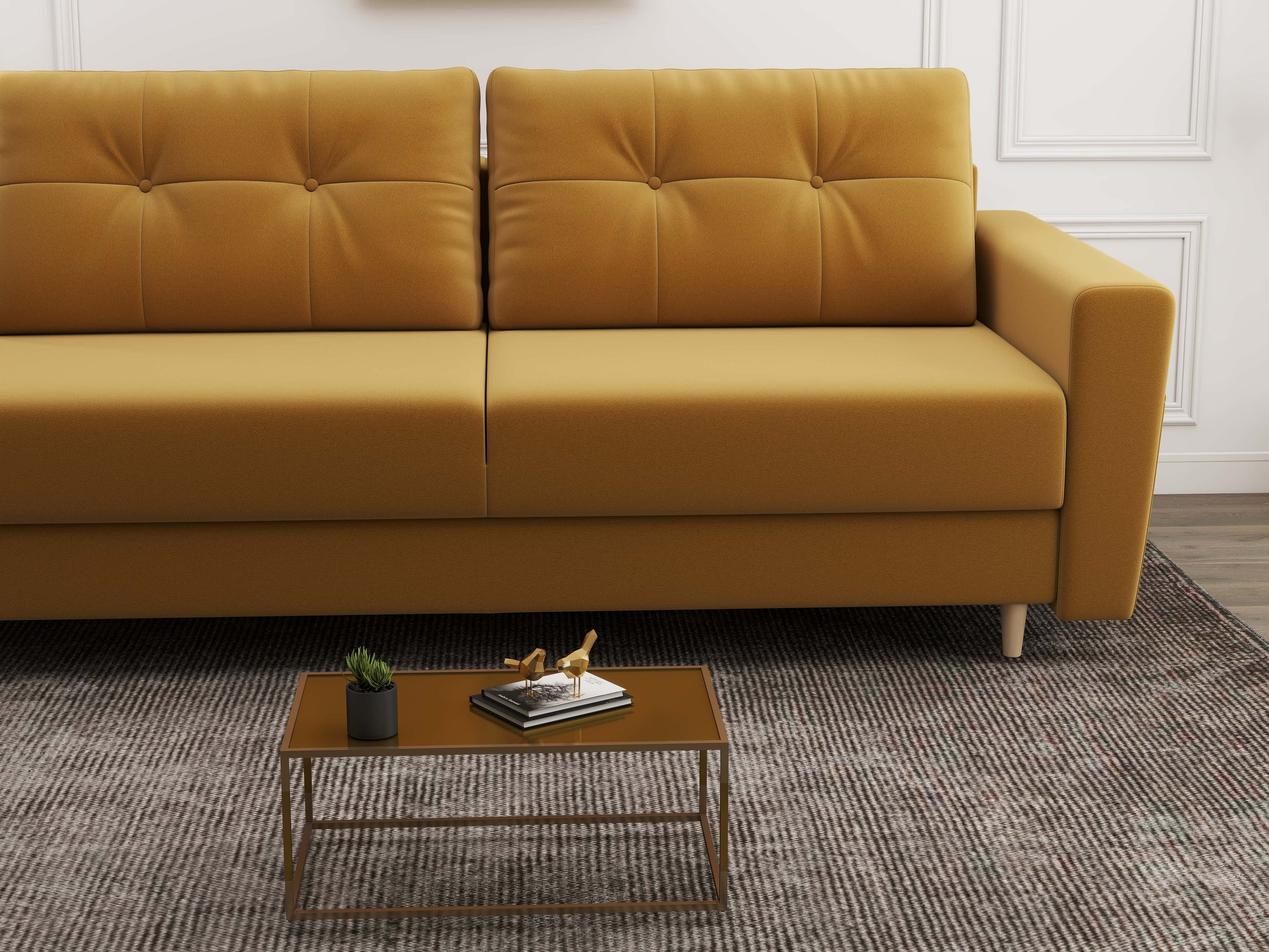 Canapea extensibilă dumonde cu ladă de depozitare si sezut confortabil din spuma high-density, Summer Royal Mustar 225x100 cm