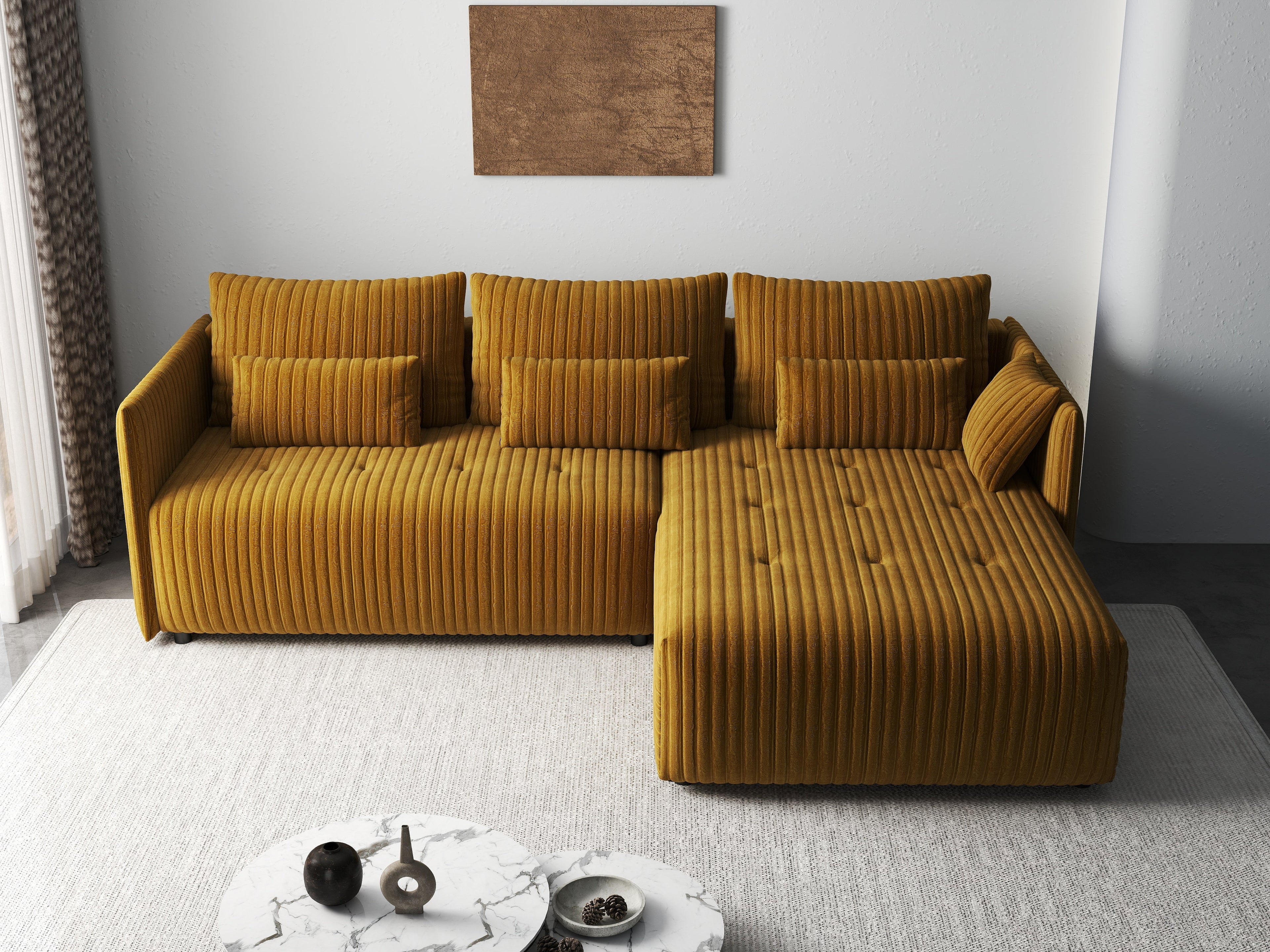 Colțar extensibil dumonde cu ladă de depozitare si sezut confortabil din spuma high-density, Malta Ambience Mustard II 235x185 cm