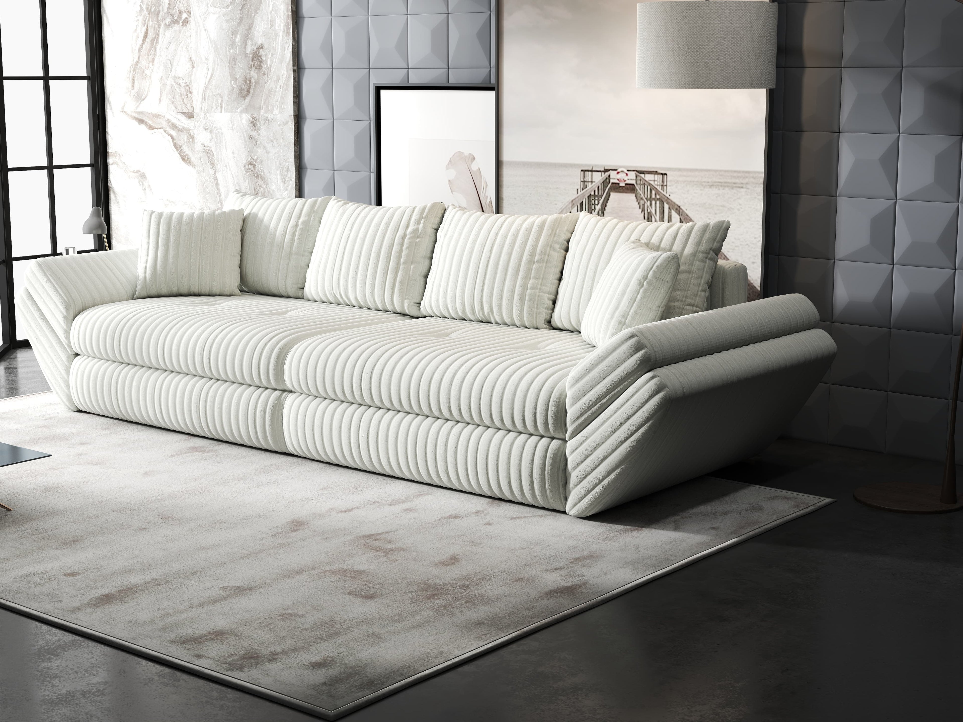 Canapea extensibilă dumonde cu ladă de depozitare si sezut confortabil din spuma high-density, Loana Ambience Ivory 300x100 cm