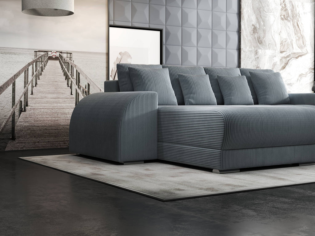 Colțar extensibil dumonde cu ladă de depozitare si sezut confortabil din spuma high-density, Verona Zoom Gri 290x185 cm