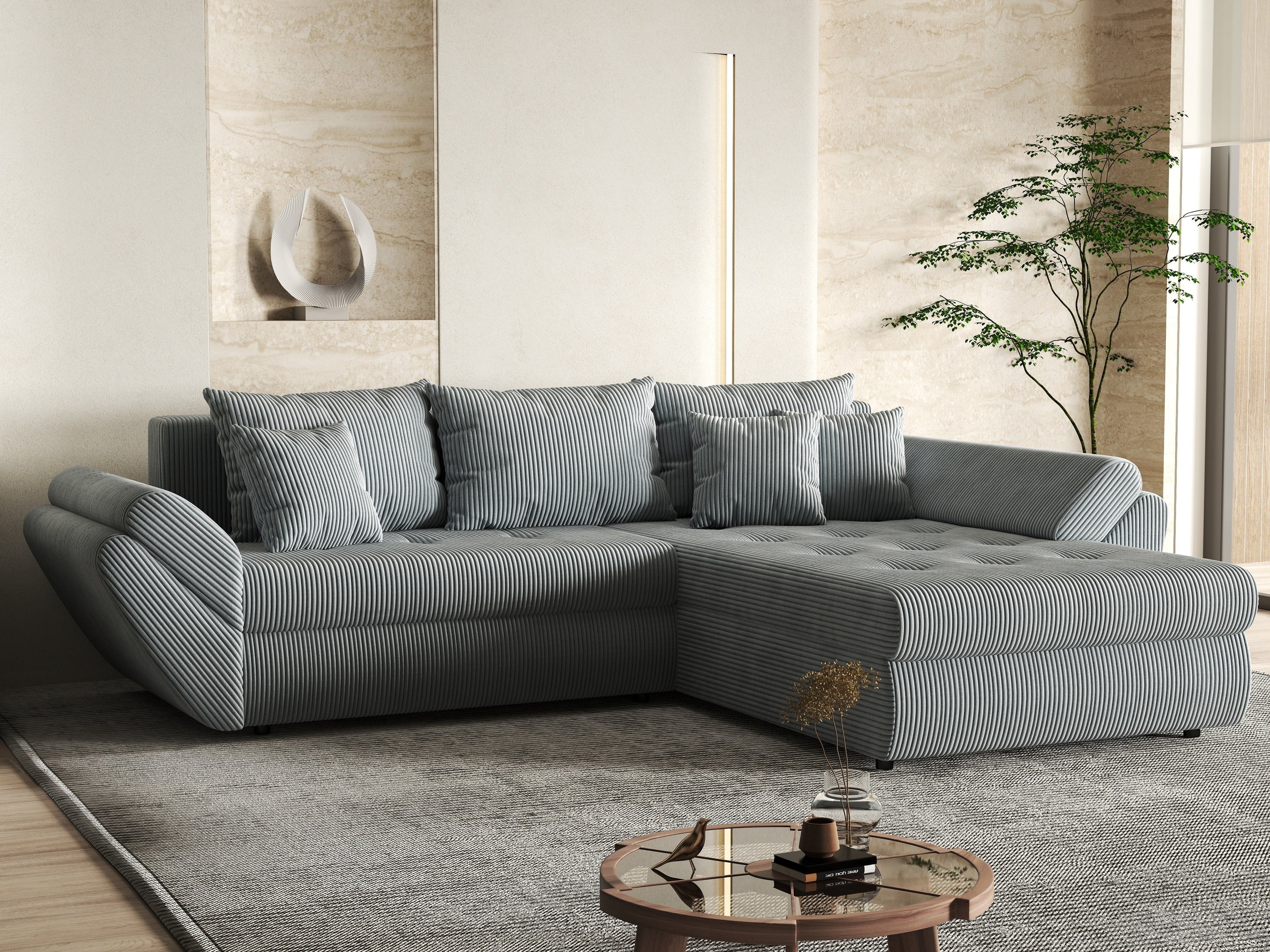 Colțar extensibil dumonde cu ladă de depozitare si sezut confortabil din spuma high-density, Loana Zoom Grey II 270x185 cm