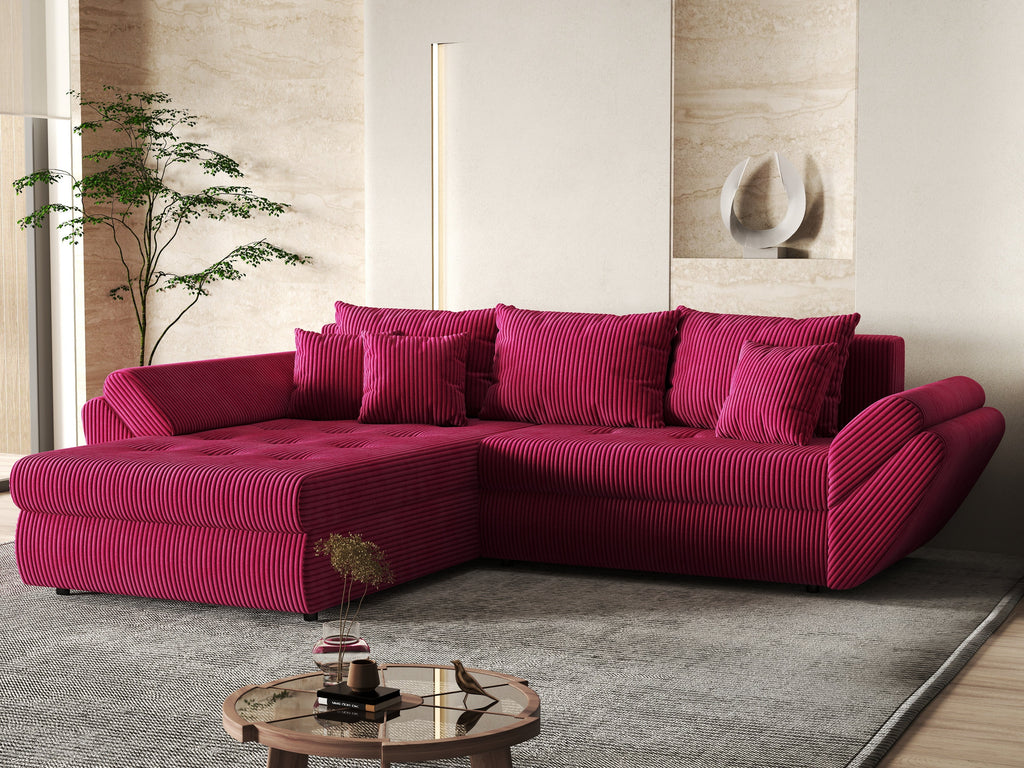 Colțar extensibil dumonde cu ladă de depozitare si sezut confortabil din spuma high-density, Loana Zoom Red 270x185 cm