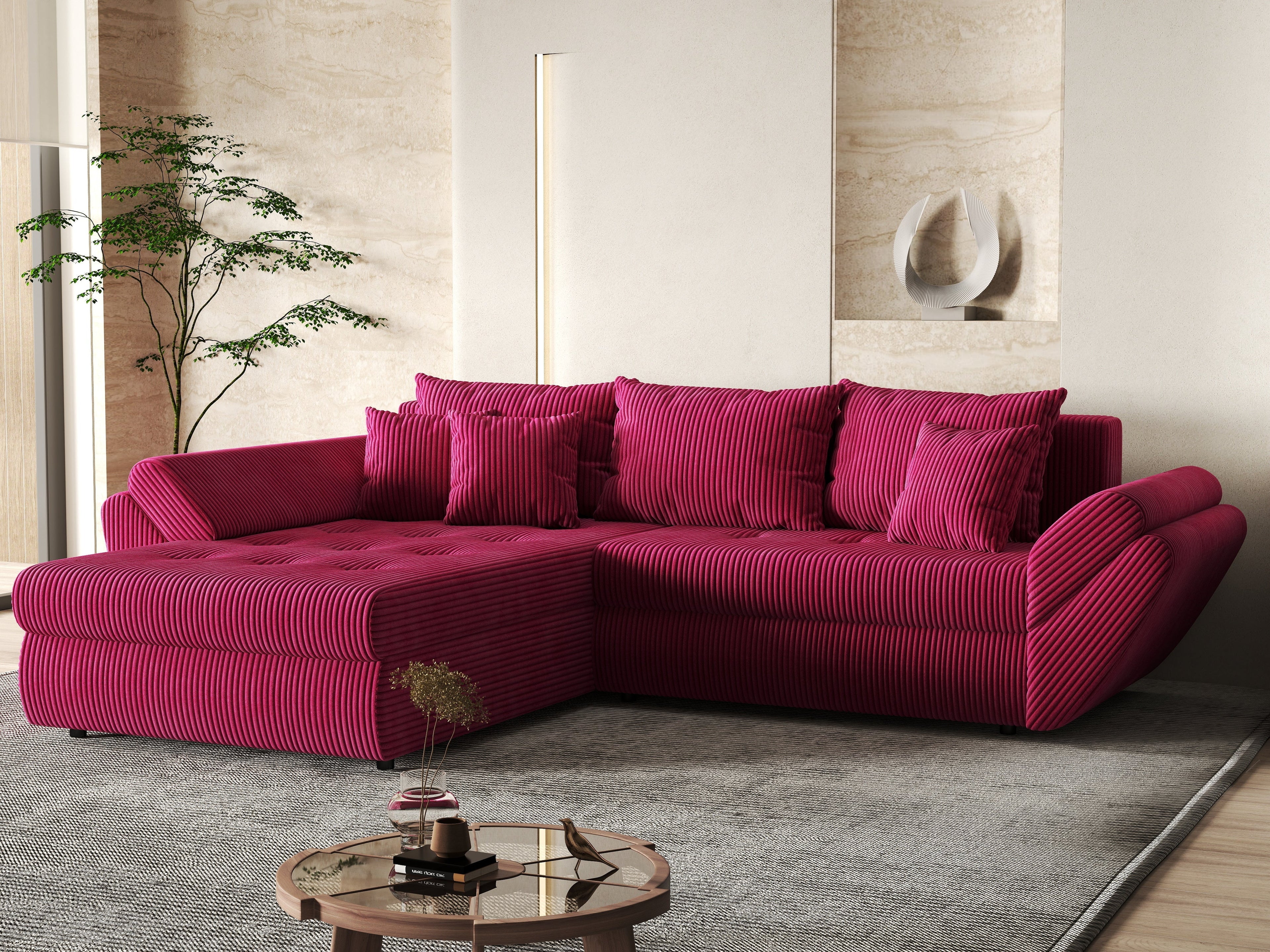 Colțar extensibil dumonde cu ladă de depozitare si sezut confortabil din spuma high-density, Loana Zoom Red 270x185 cm