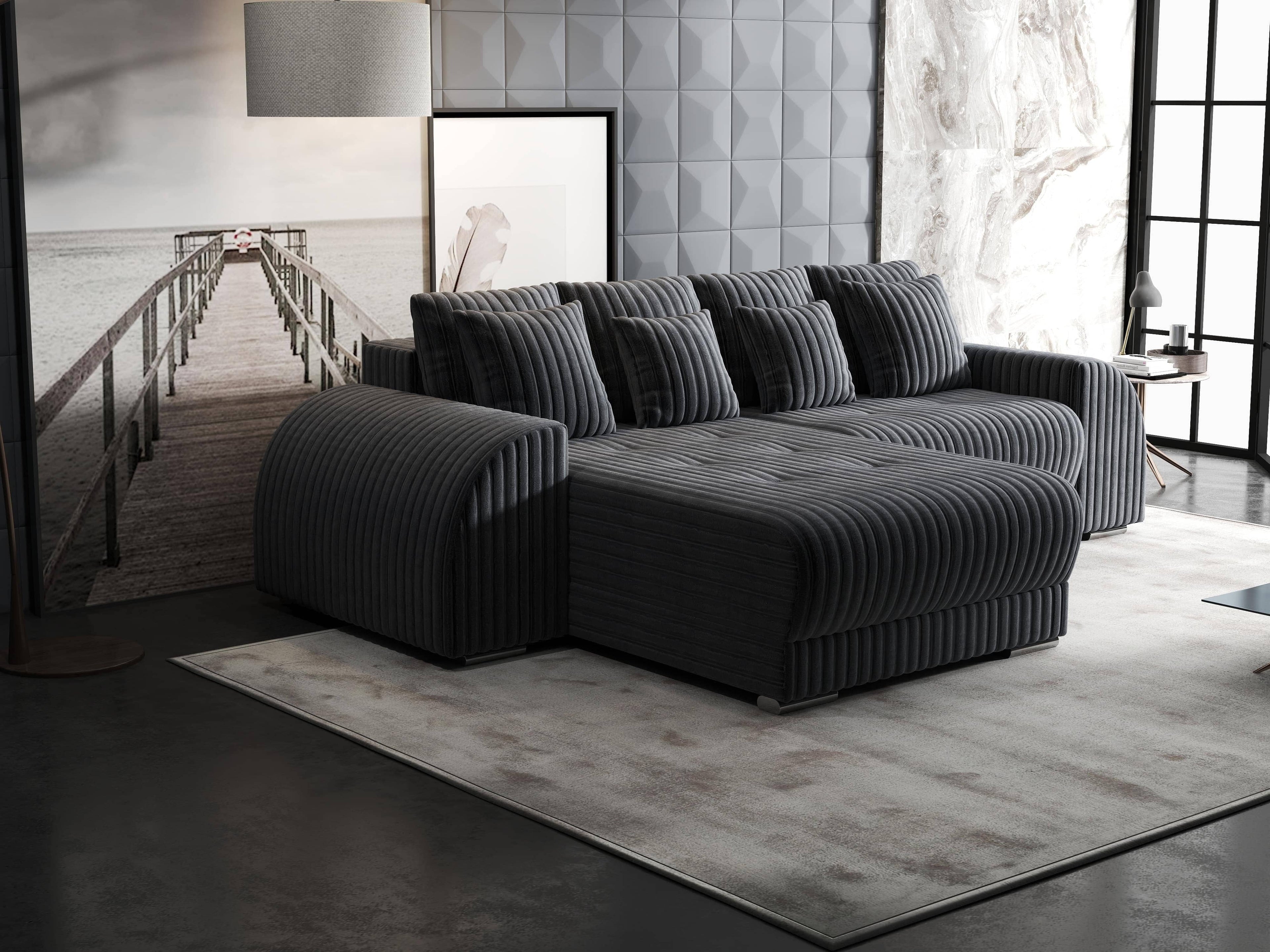 Colțar extensibil dumonde cu ladă de depozitare si sezut confortabil din spuma high-density, Verona Ambience Gri 290x185 cm