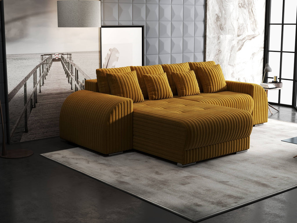 Colțar extensibil dumonde cu ladă de depozitare si sezut confortabil din spuma high-density, Verona Ambience Mustar 290x185 cm