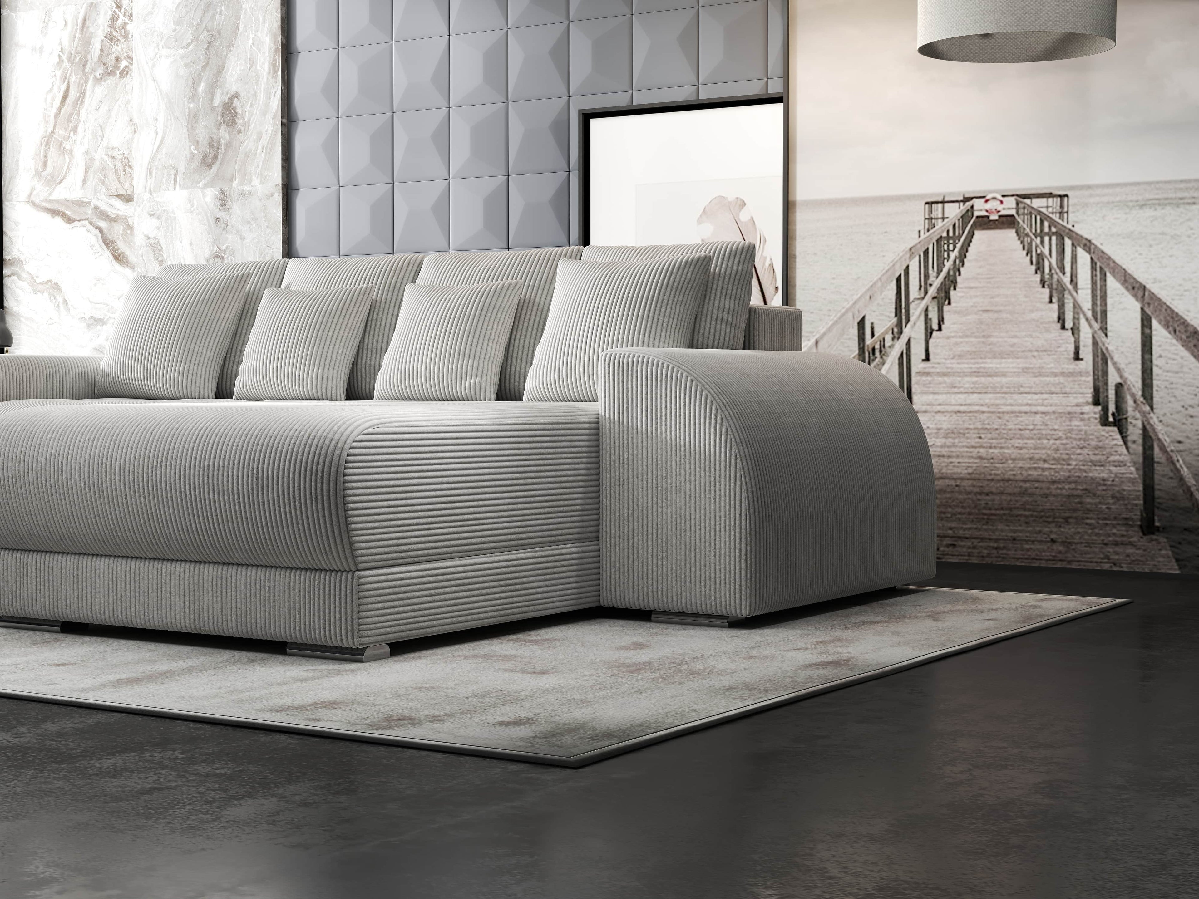 Colțar extensibil dumonde cu ladă de depozitare si sezut confortabil din spuma high-density, Verona Zoom Crem II 290x185 cm