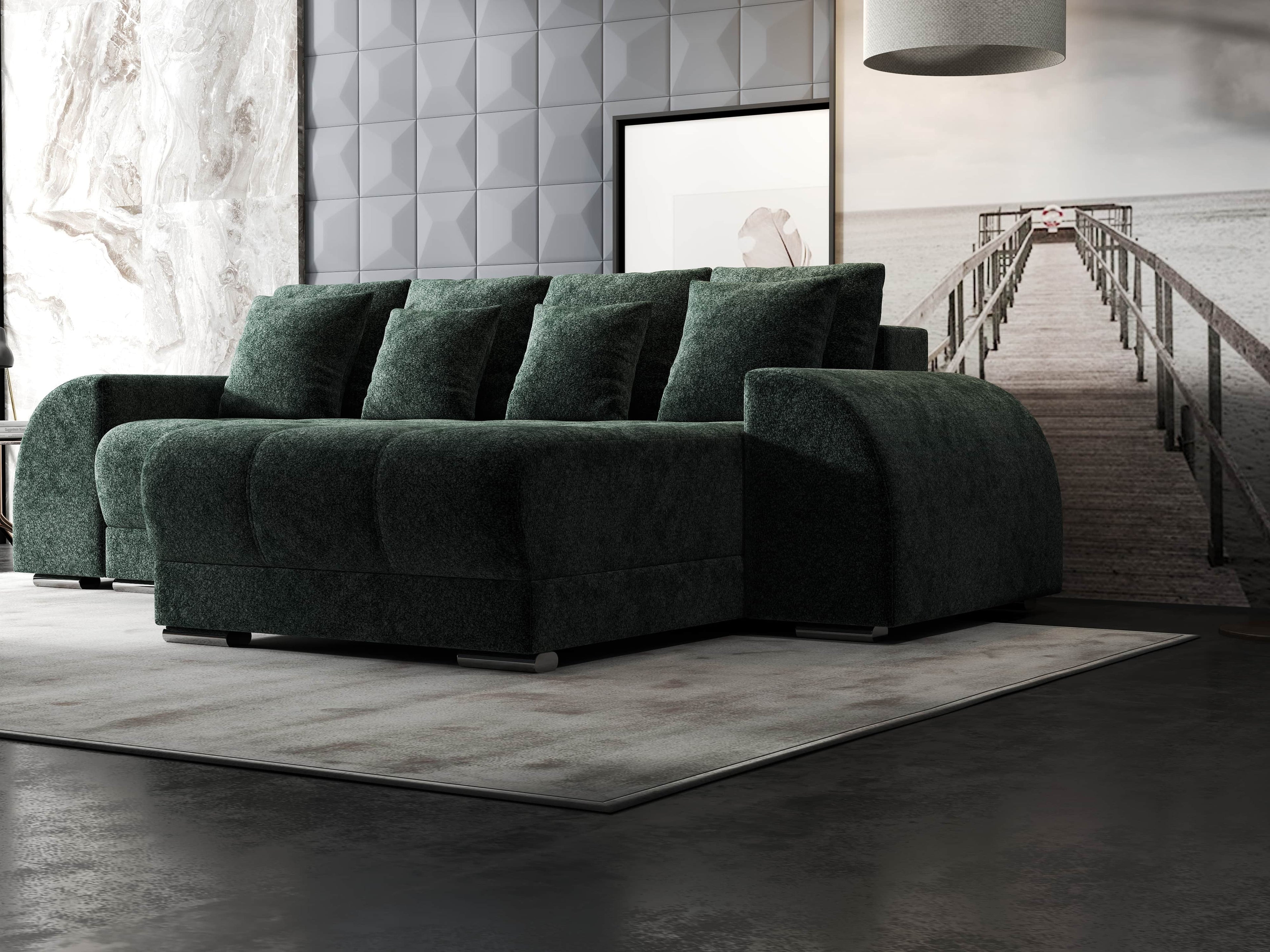 Colțar extensibil dumonde cu ladă de depozitare si sezut confortabil din spuma high-density, Verona Euphoria Verde II 290x185 cm