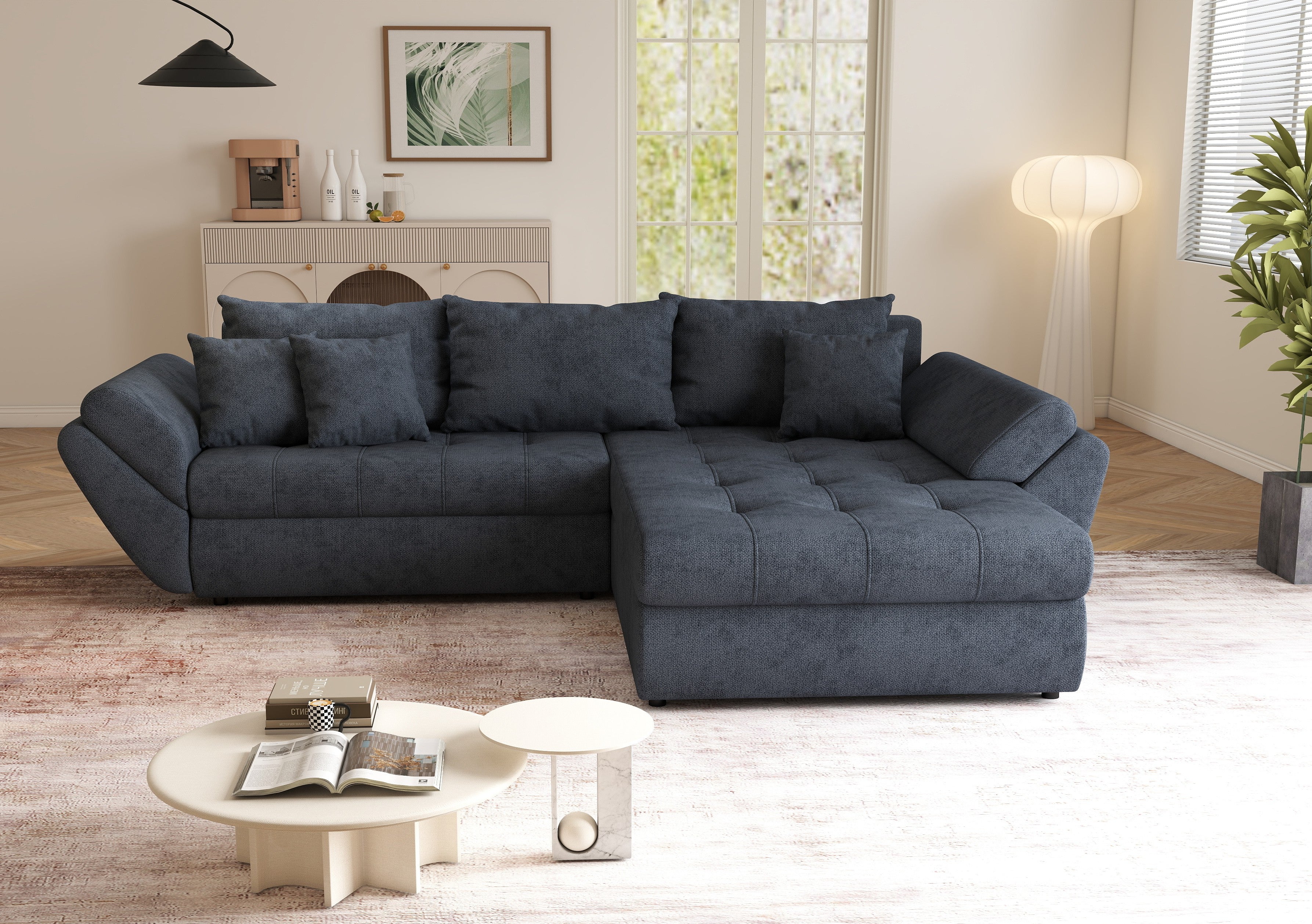 Colțar extensibil dumonde cu ladă de depozitare si sezut confortabil din spuma high-density, Loana Enjoy Antracit II 270x185 cm