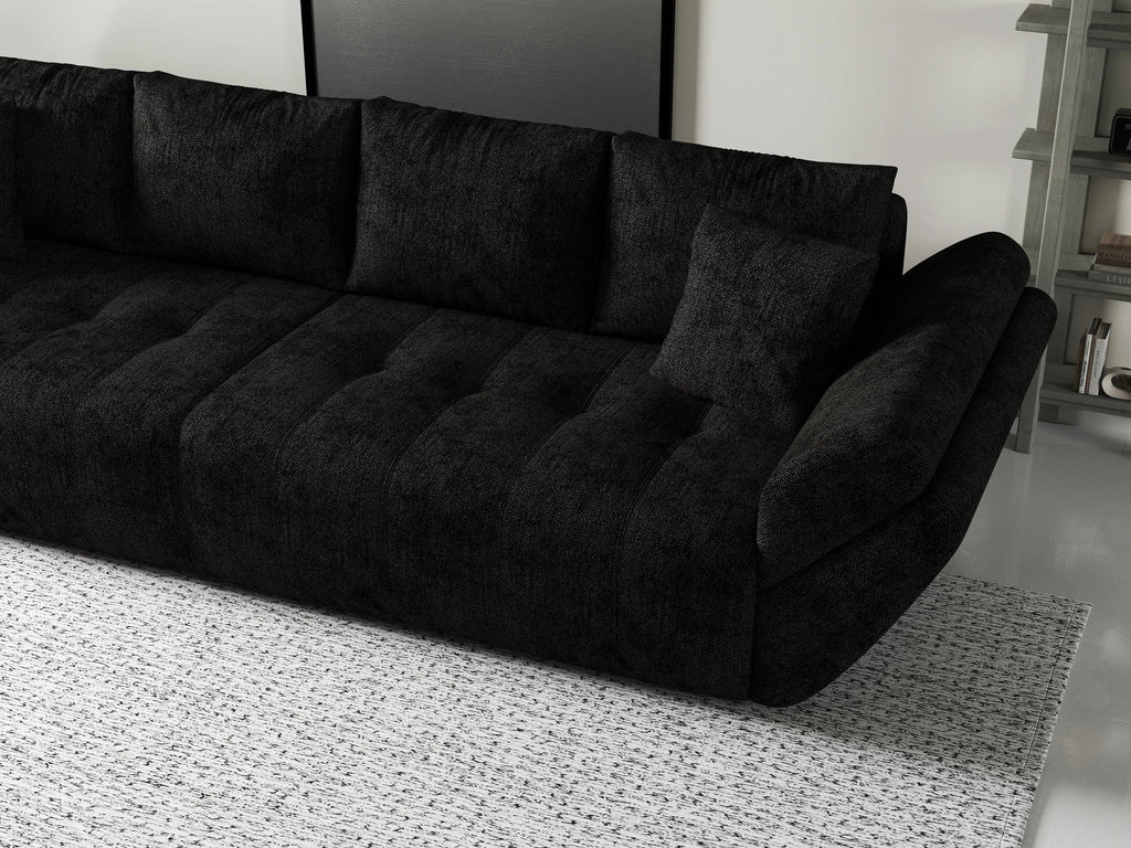 Canapea extensibilă dumonde cu ladă de depozitare si sezut confortabil din spuma high-density, Berlin Enjoy Black 300x100 cm