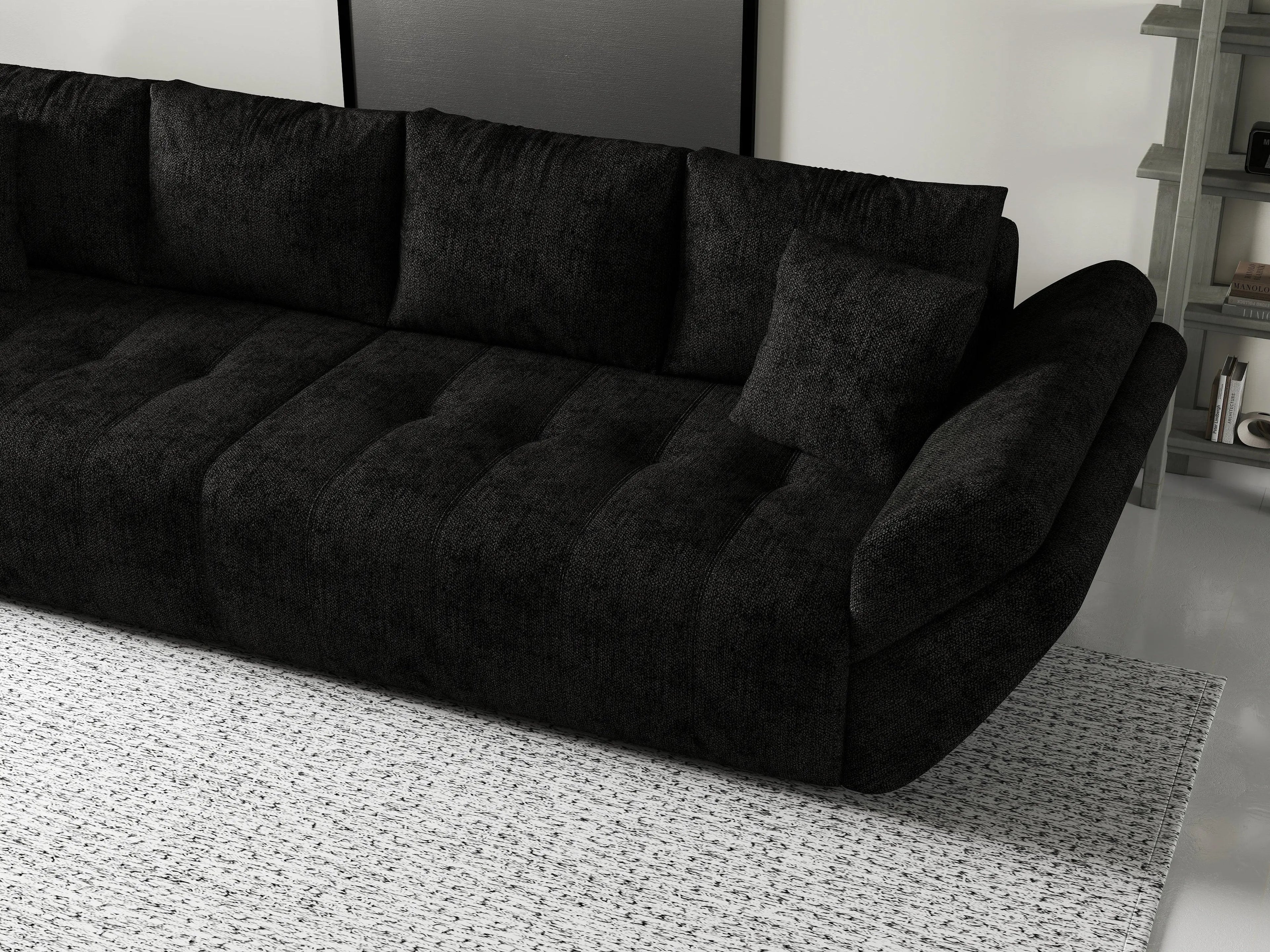 Canapea extensibilă dumonde cu ladă de depozitare si sezut confortabil din spuma high-density, Berlin Enjoy Black 300x100 cm