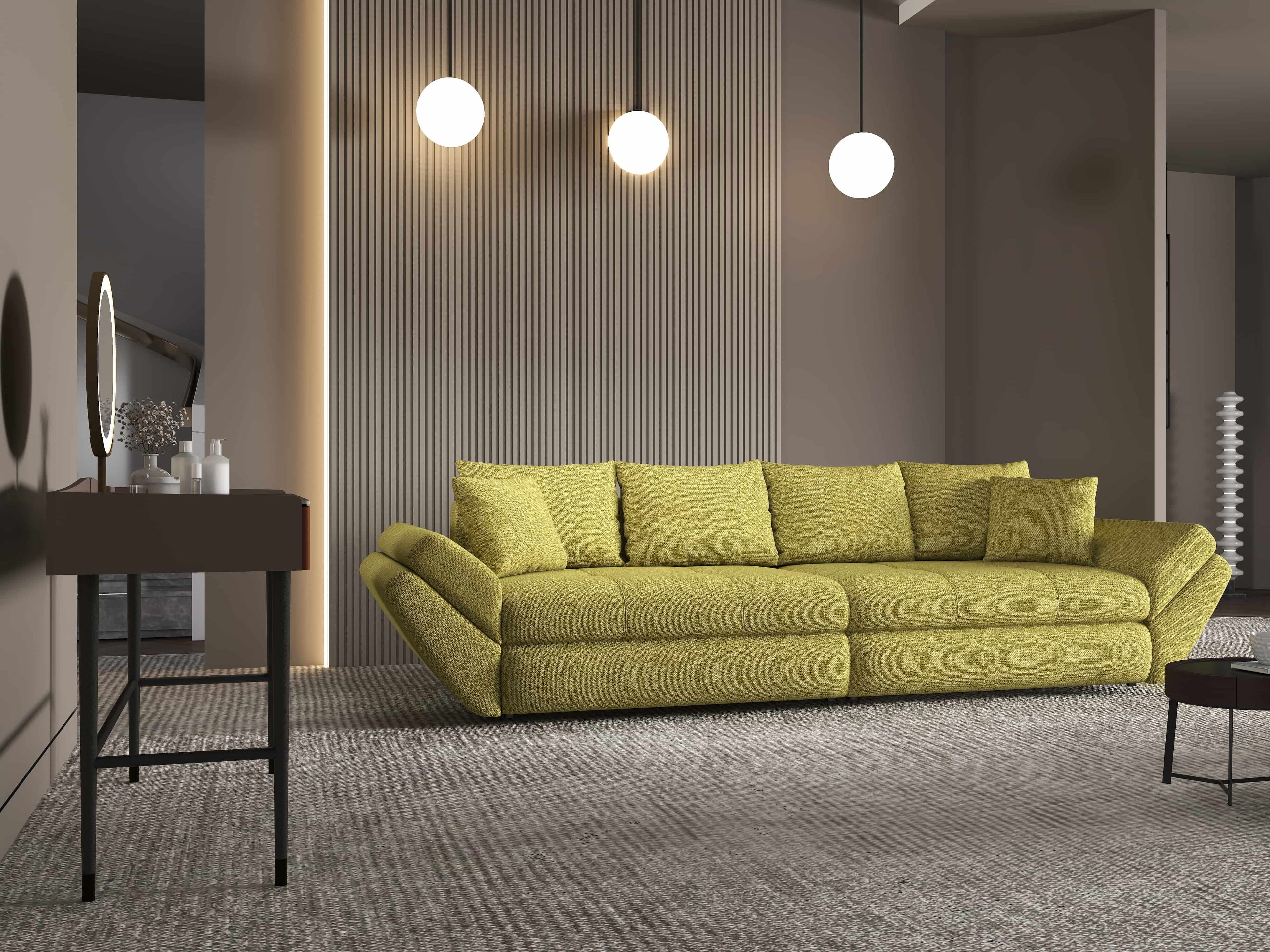 Canapea extensibilă dumonde cu ladă de depozitare si sezut confortabil din spuma high-density, Loana Enjoy Verde 300x100 cm