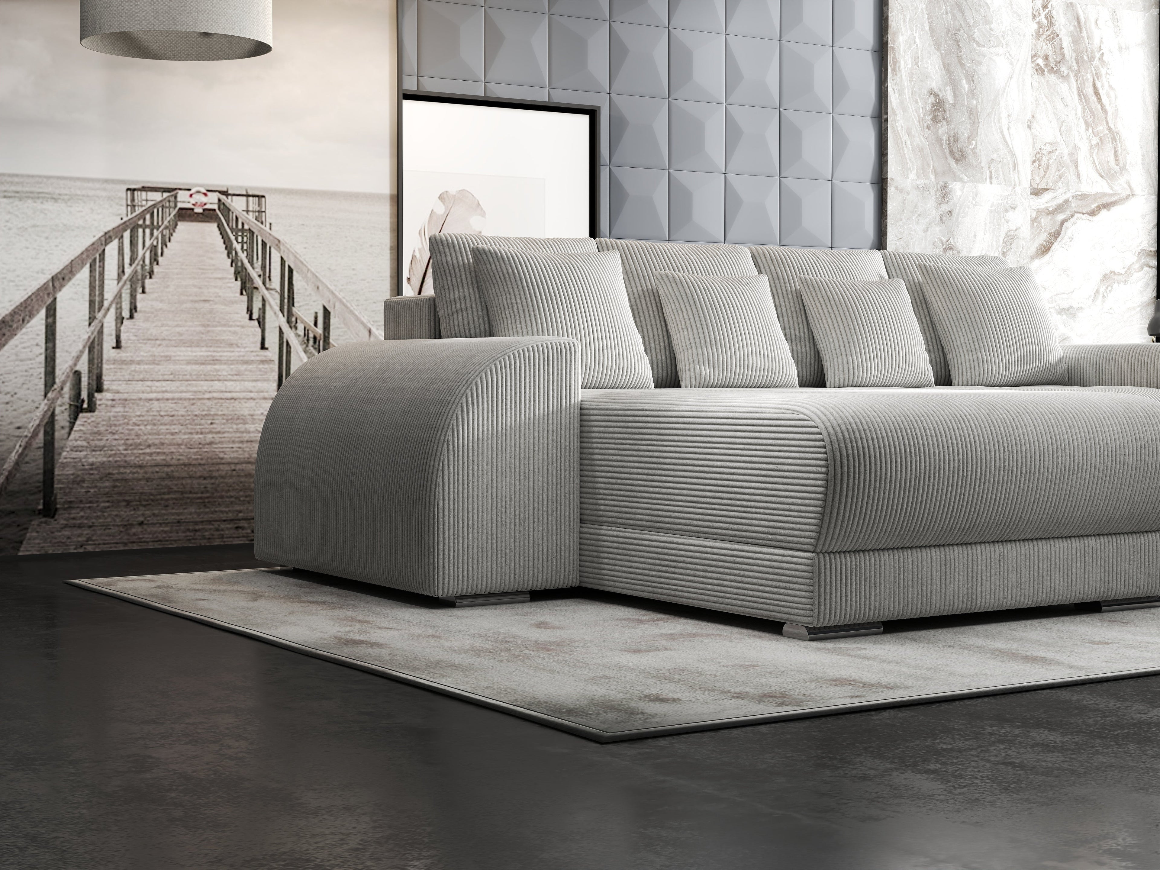 Colțar extensibil dumonde cu ladă de depozitare si sezut confortabil din spuma high-density, Verona Zoom Crem 290x185 cm