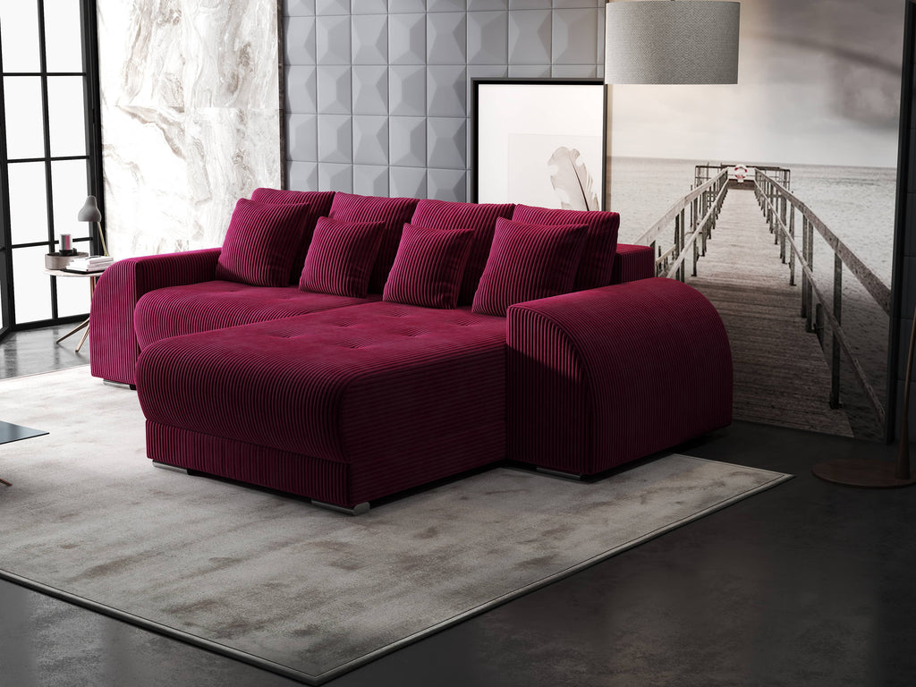 Colțar extensibil dumonde cu ladă de depozitare si sezut confortabil din spuma high-density, Verona Zoom Rosu II 290x185 cm