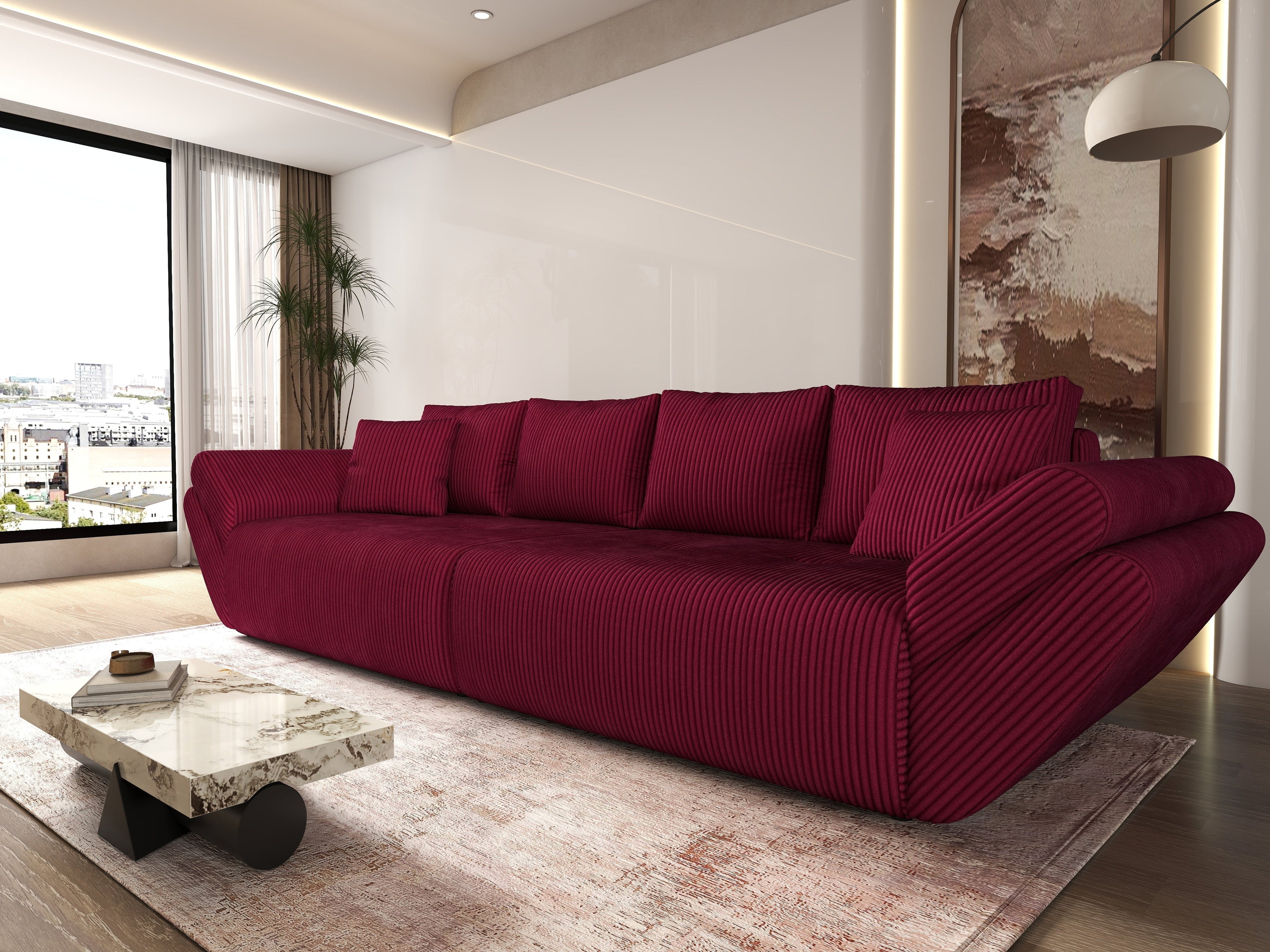 Canapea extensibilă dumonde cu ladă de depozitare si sezut confortabil din spuma high-density, Berlin Zoom Red 300x100 cm