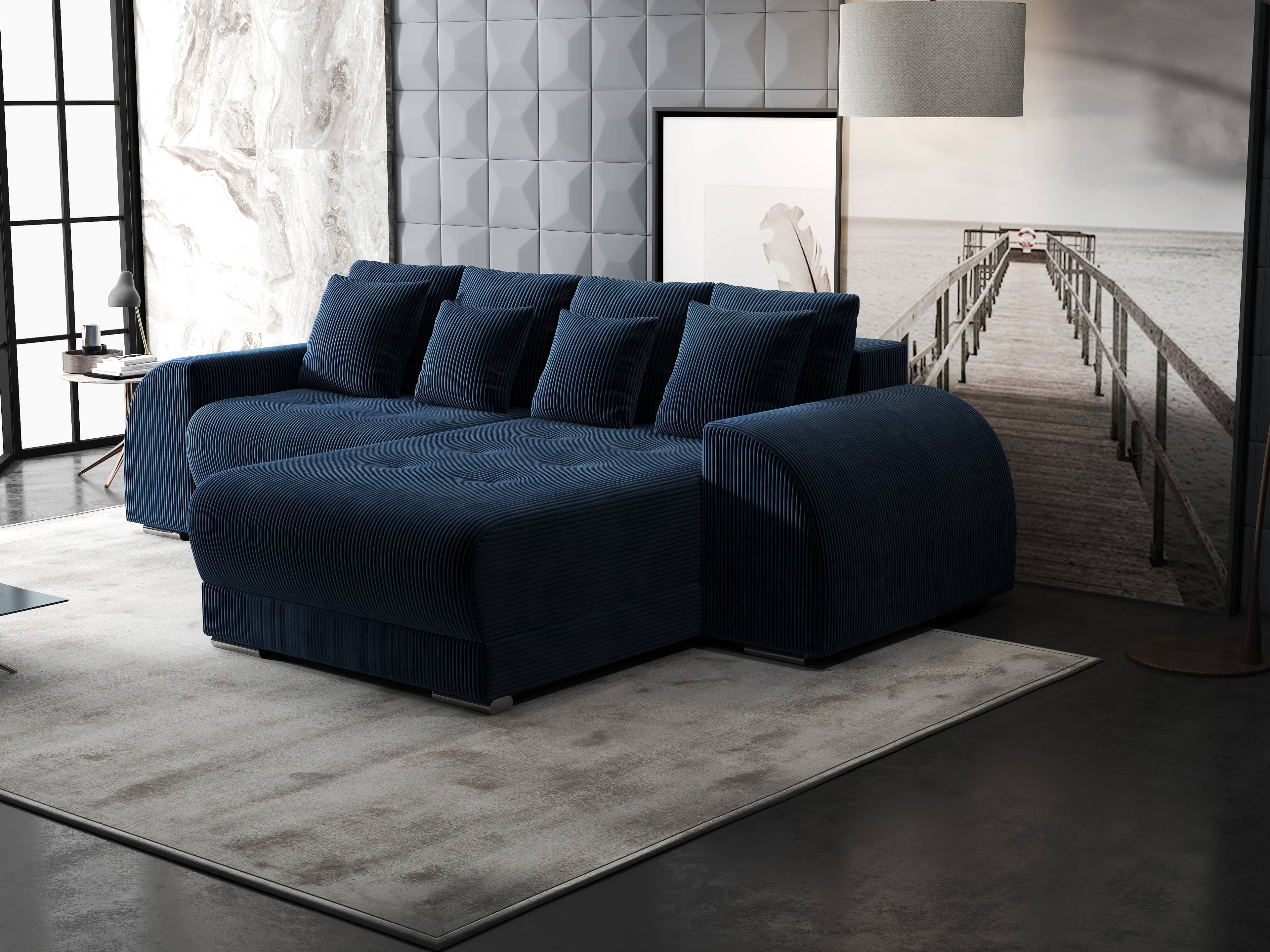 Colțar extensibil dumonde cu ladă de depozitare si sezut confortabil din spuma high-density, Verona Zoom Albastru II 290x185 cm