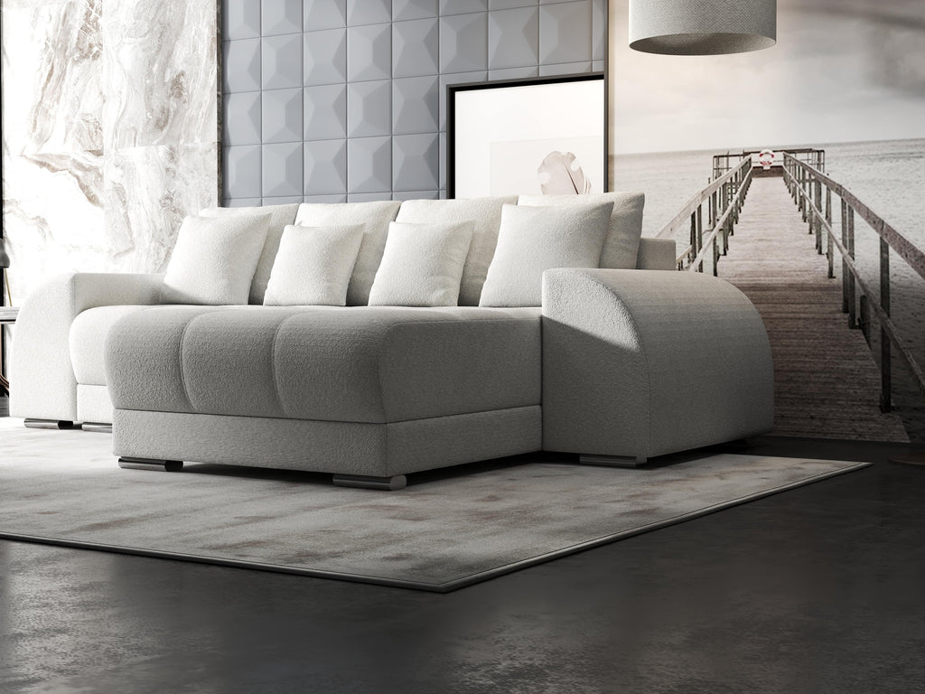 Colțar extensibil dumonde cu ladă de depozitare si sezut confortabil din spuma high-density, Verona Euphoria Ivory II 290x185 cm