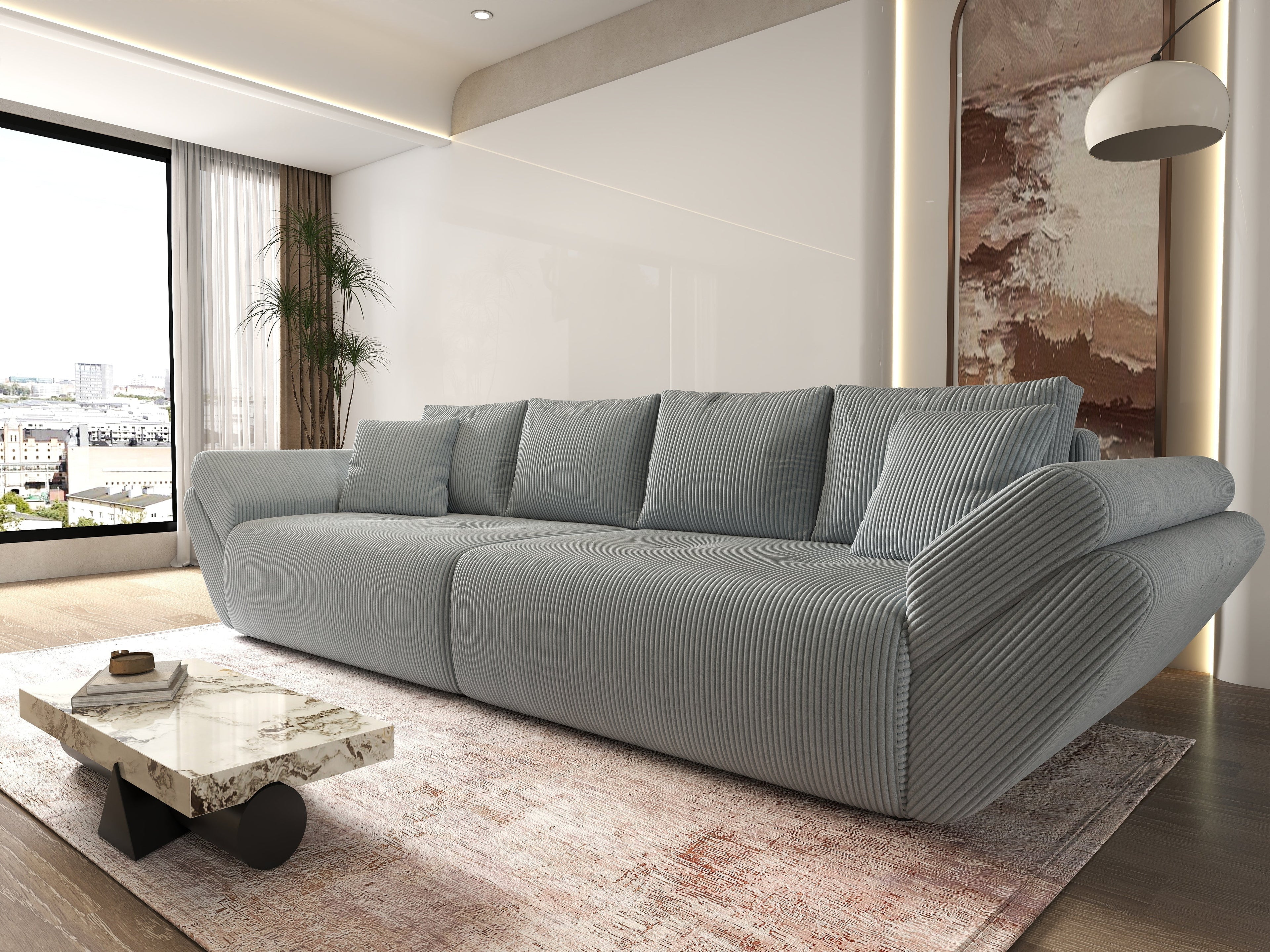 Canapea extensibilă dumonde cu ladă de depozitare si sezut confortabil din spuma high-density, Berlin Zoom Gri 300x100 cm