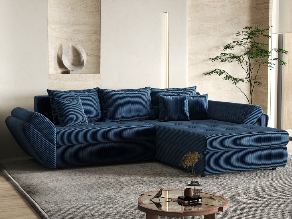 Colțar extensibil dumonde cu ladă de depozitare si sezut confortabil din spuma high-density, Loana Zoom Blue II 270x185 cm