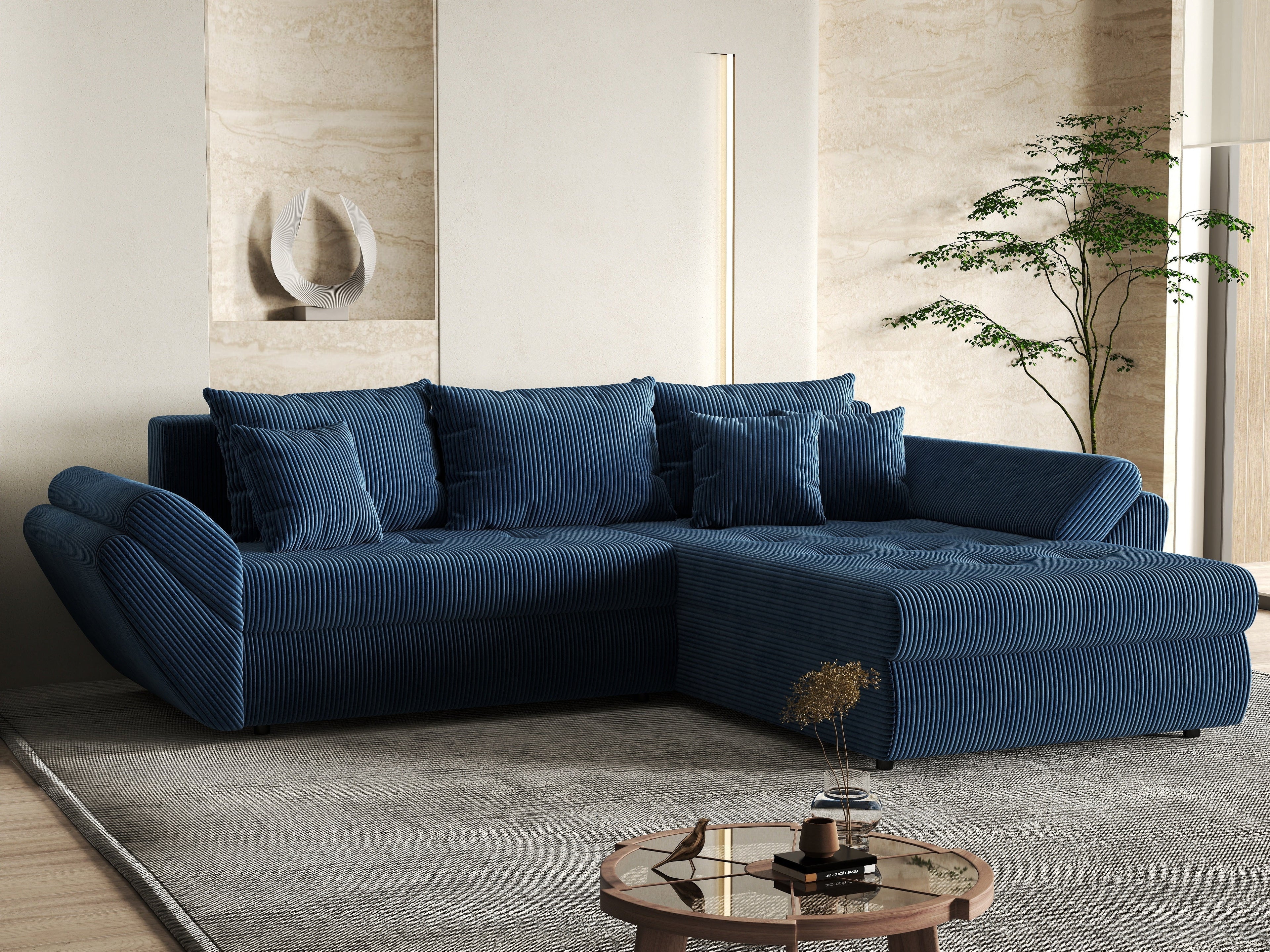 Colțar extensibil dumonde cu ladă de depozitare si sezut confortabil din spuma high-density, Loana Zoom Blue II 270x185 cm