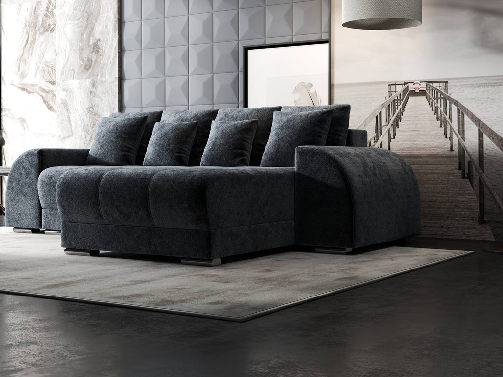 Colțar extensibil dumonde cu ladă de depozitare si sezut confortabil din spuma high-density, Verona Euphoria Grafit II 290x185 cm