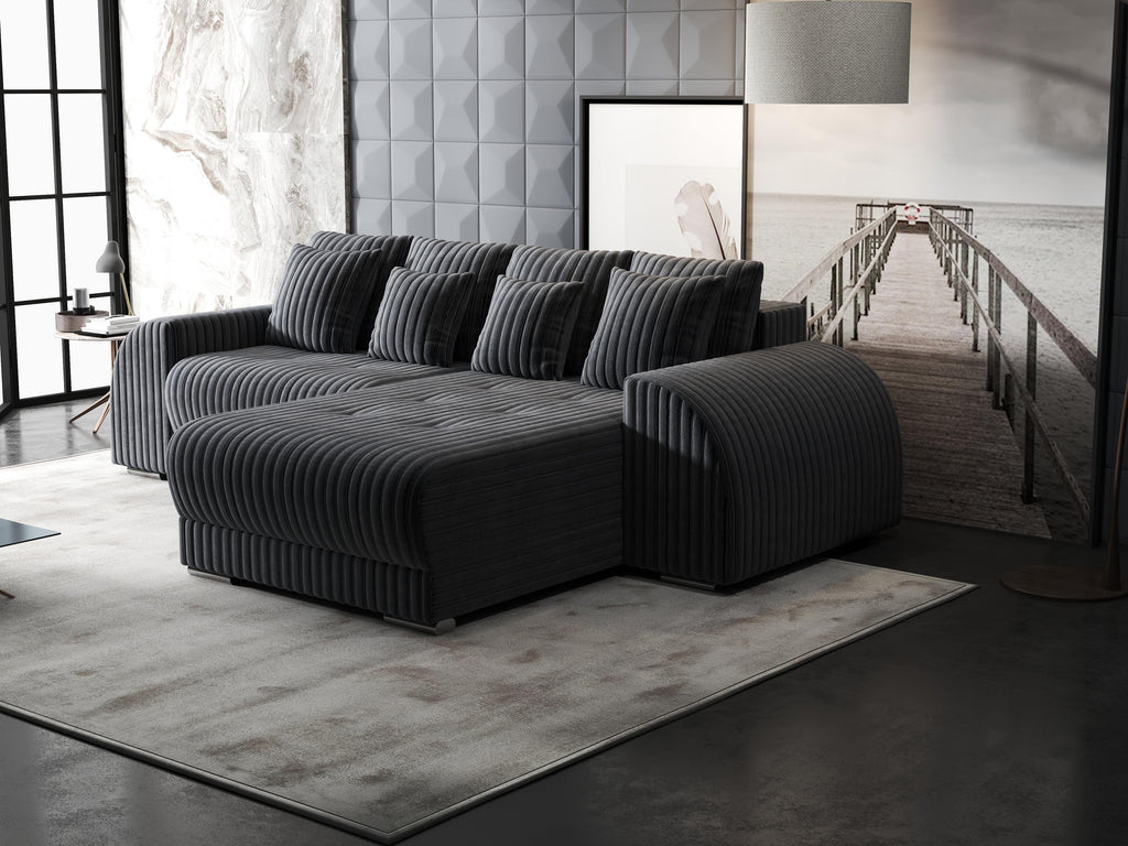 Colțar extensibil dumonde cu ladă de depozitare si sezut confortabil din spuma high-density, Verona Ambience Gri II 290x185 cm