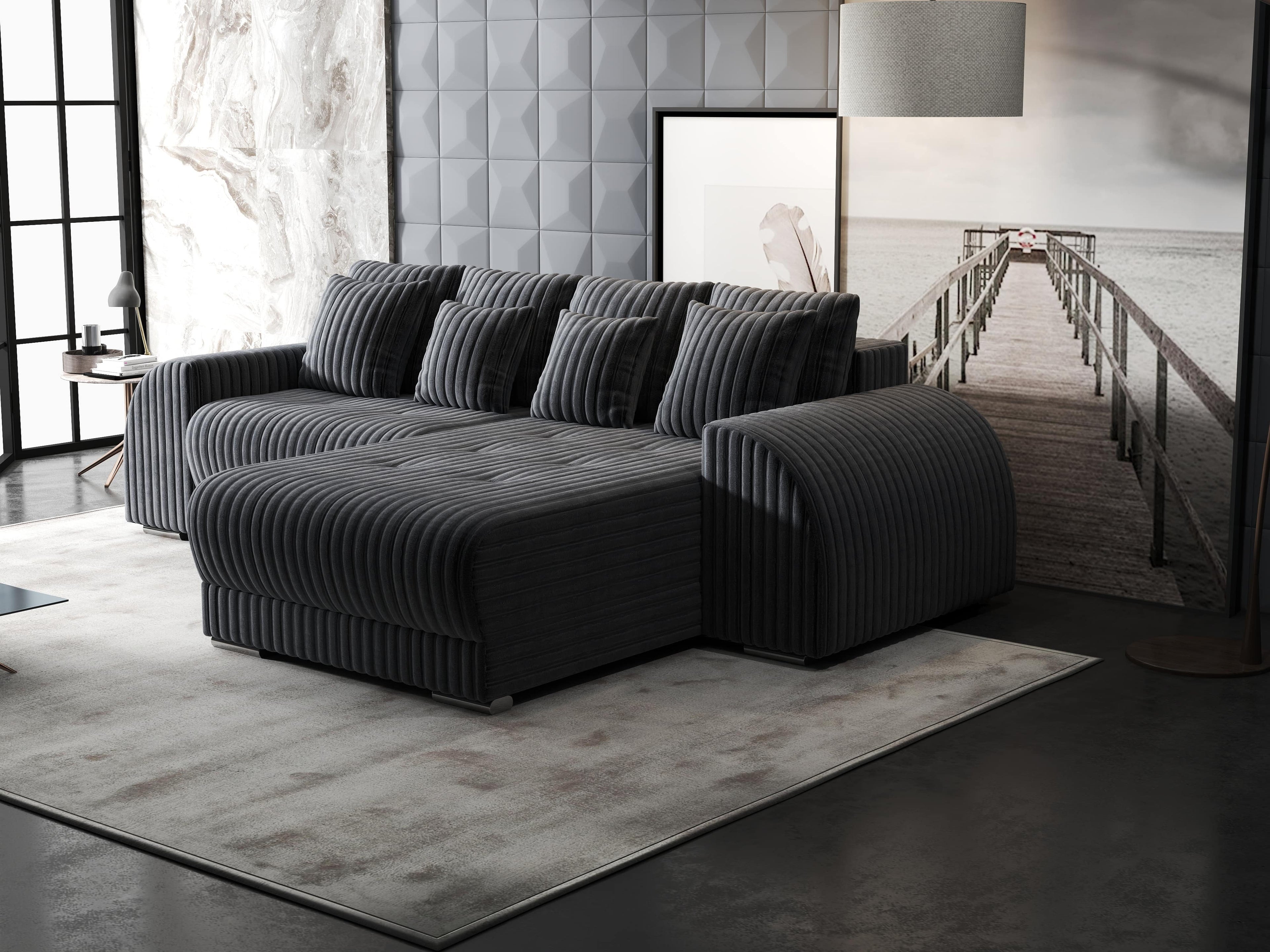 Colțar extensibil dumonde cu ladă de depozitare si sezut confortabil din spuma high-density, Verona Ambience Gri II 290x185 cm