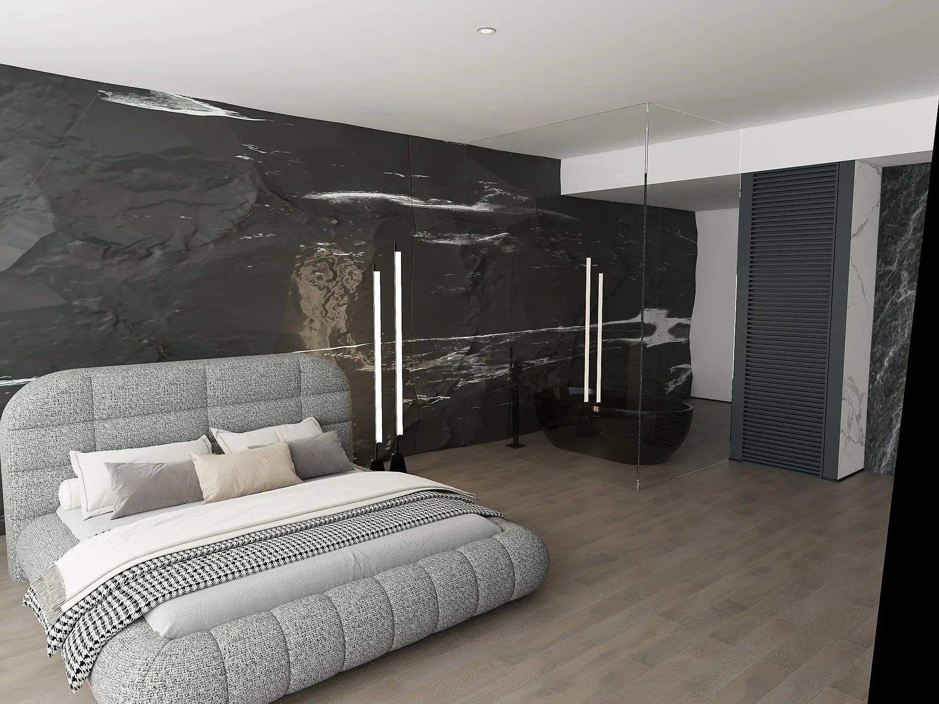 Pat dormitor dumonde, tapitat gri, Senso 180x200 cm, somiera rabatabila inclusa, spatiu depozitare