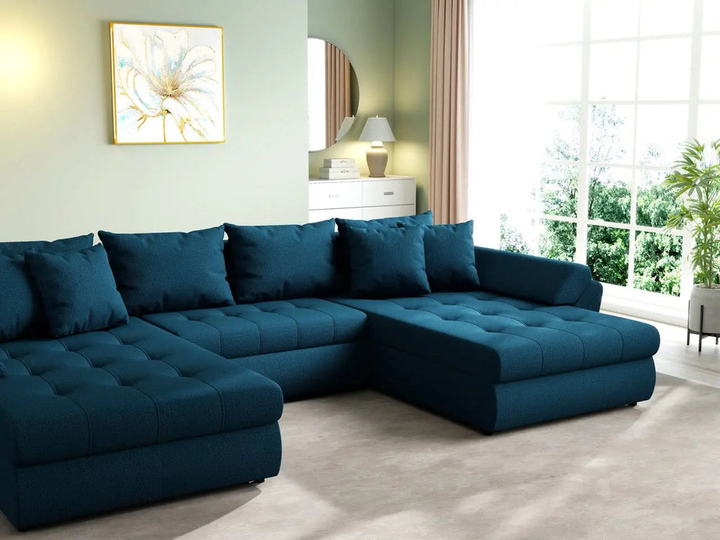 Colțar extensibil dumonde cu ladă de depozitare si sezut confortabil din spuma high-density, Loana U Enjoy Petrol 355x185 cm