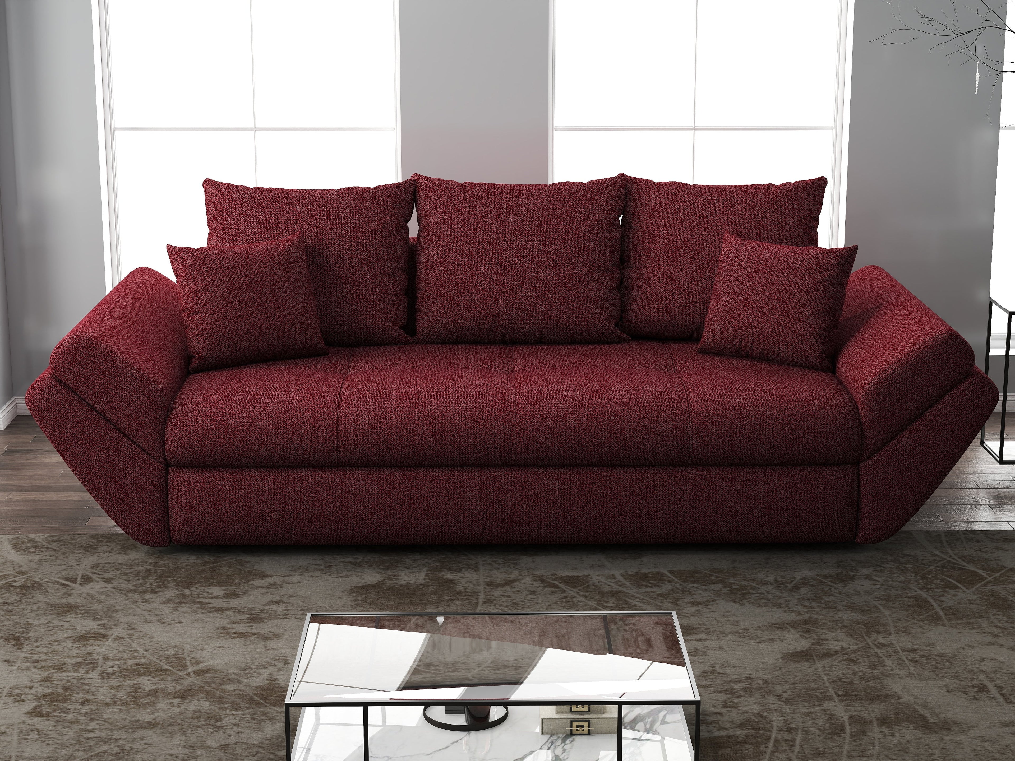 Canapea extensibilă dumonde cu ladă de depozitare si sezut confortabil din spuma high-density, Loana Enjoy Red 250x100 cm